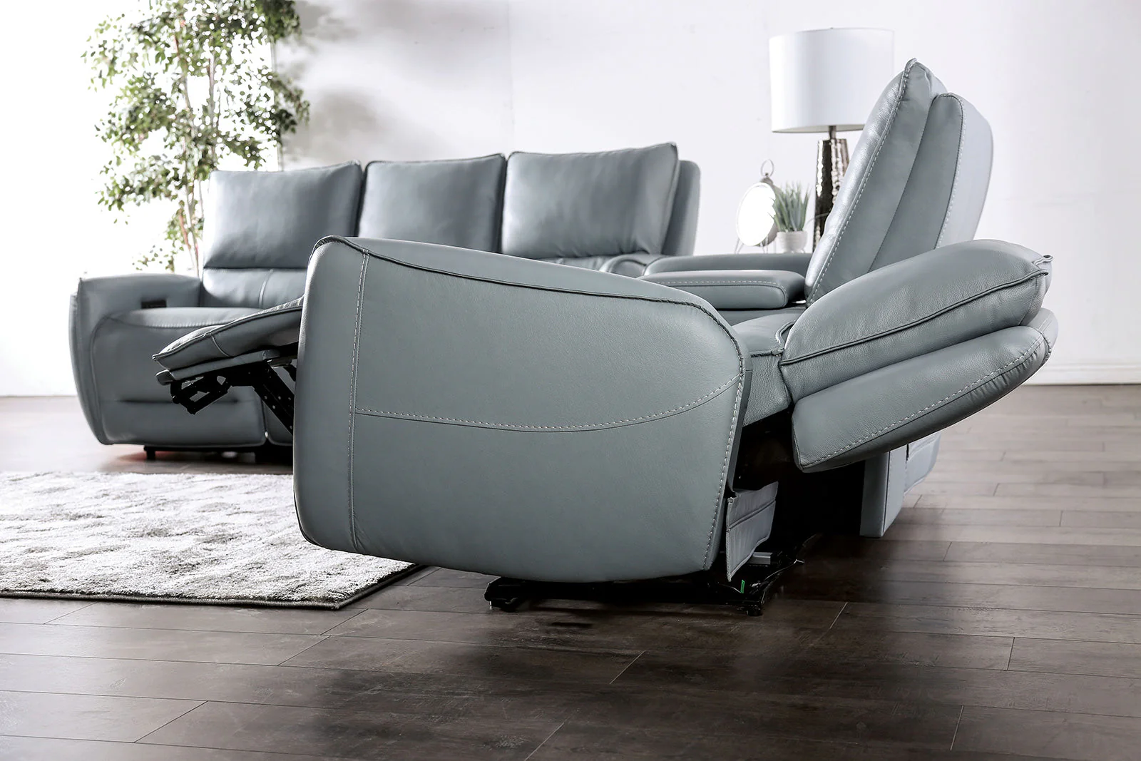 Phineas Pale Blue Top Grain Leather Match Power Reclining Sofa & Loveseat - Image 6