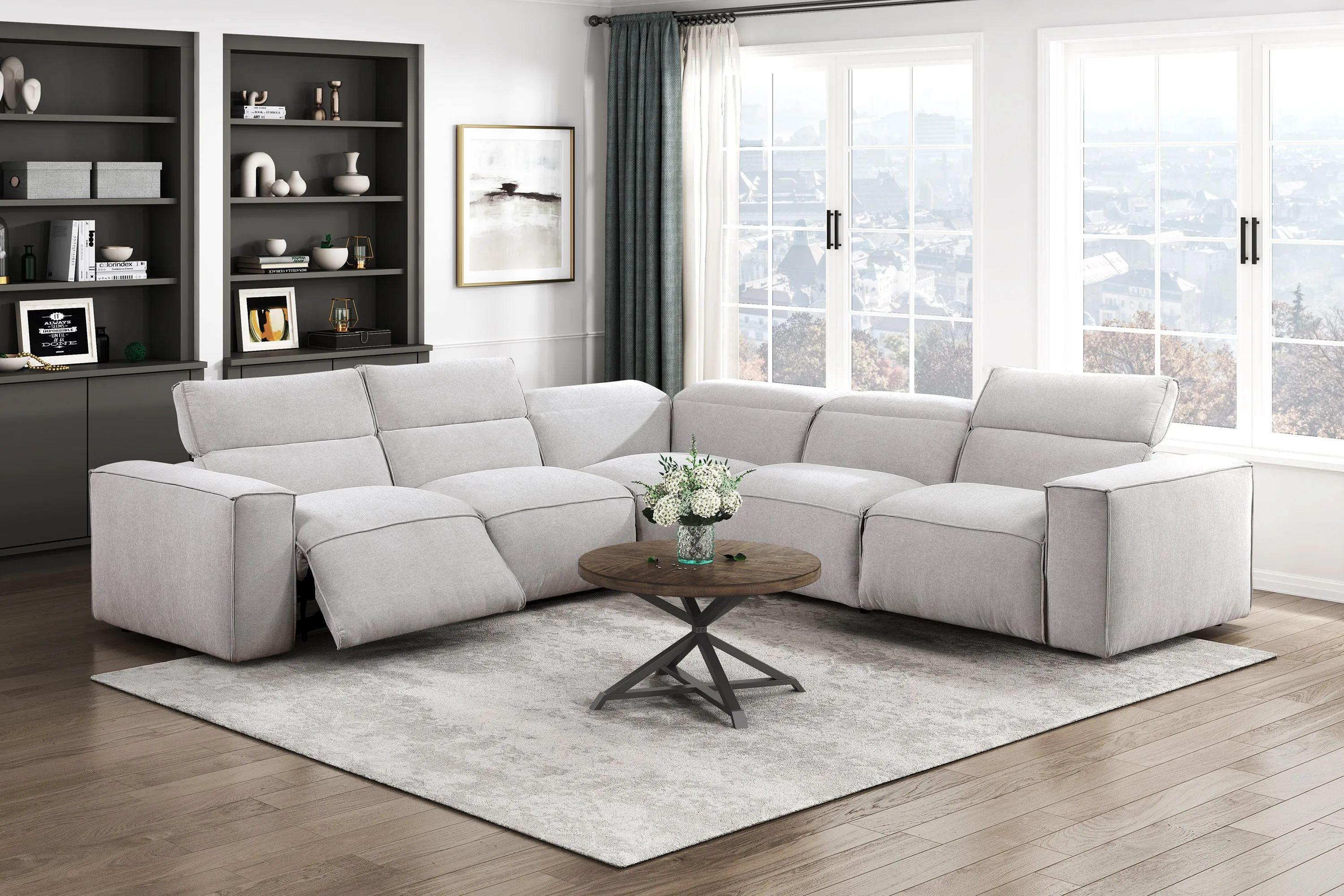 Phoebe Light Gray 5-Piece Modular Power Reclining Sectional