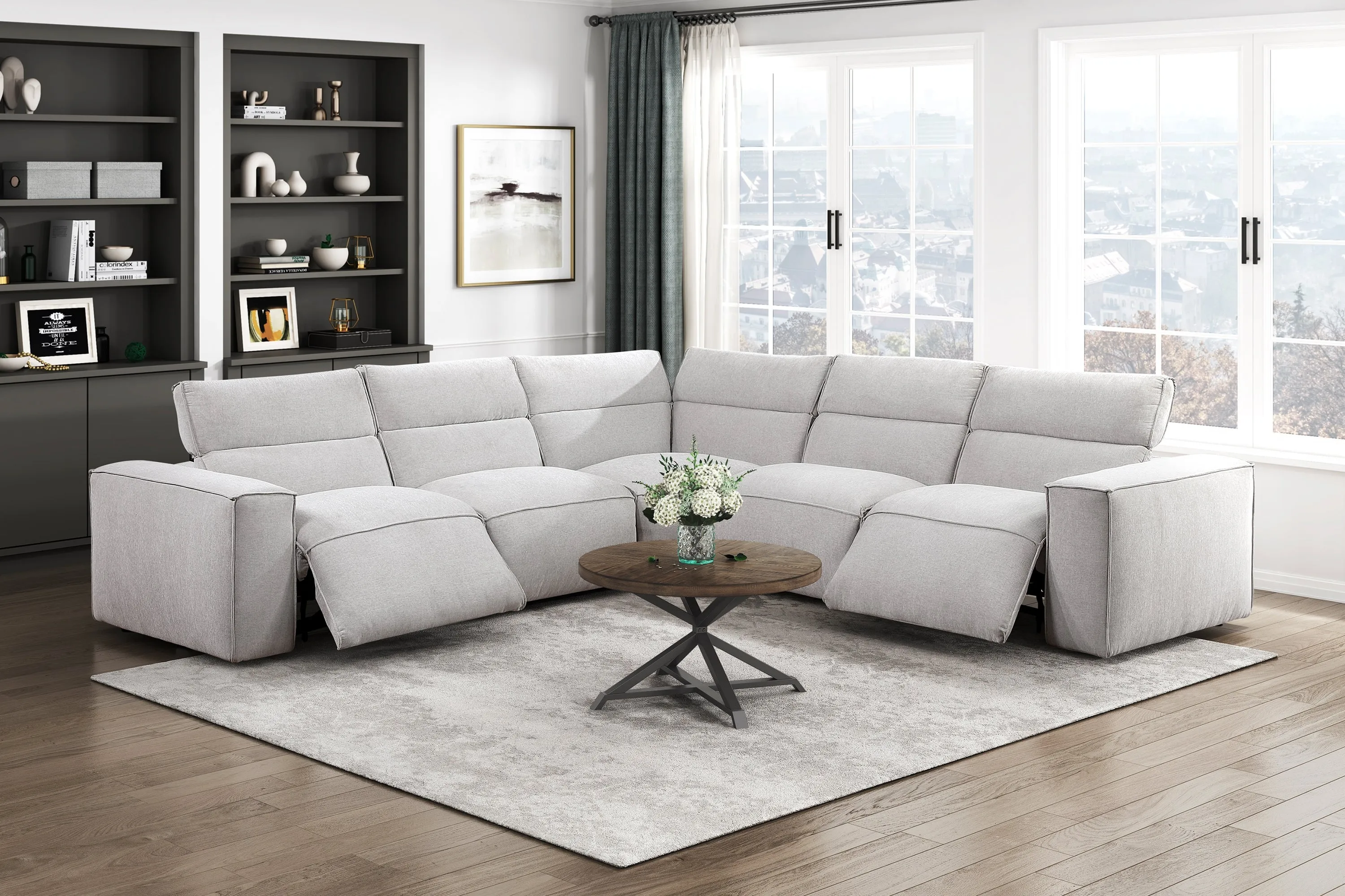 Phoebe Light Gray 5-Piece Modular Power Reclining Sectional - Image 2