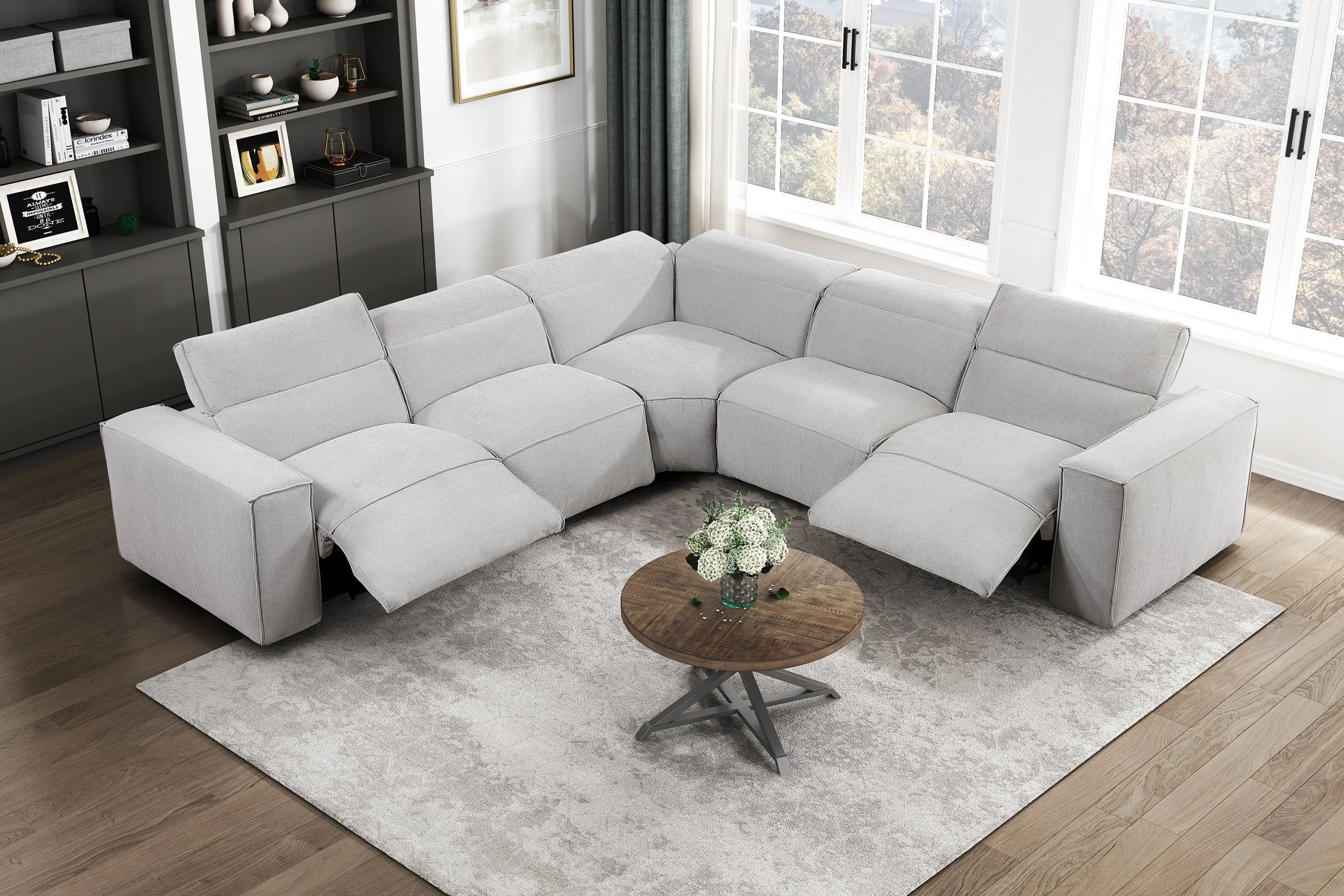 Phoebe Light Gray 5-Piece Modular Power Reclining Sectional - Image 3