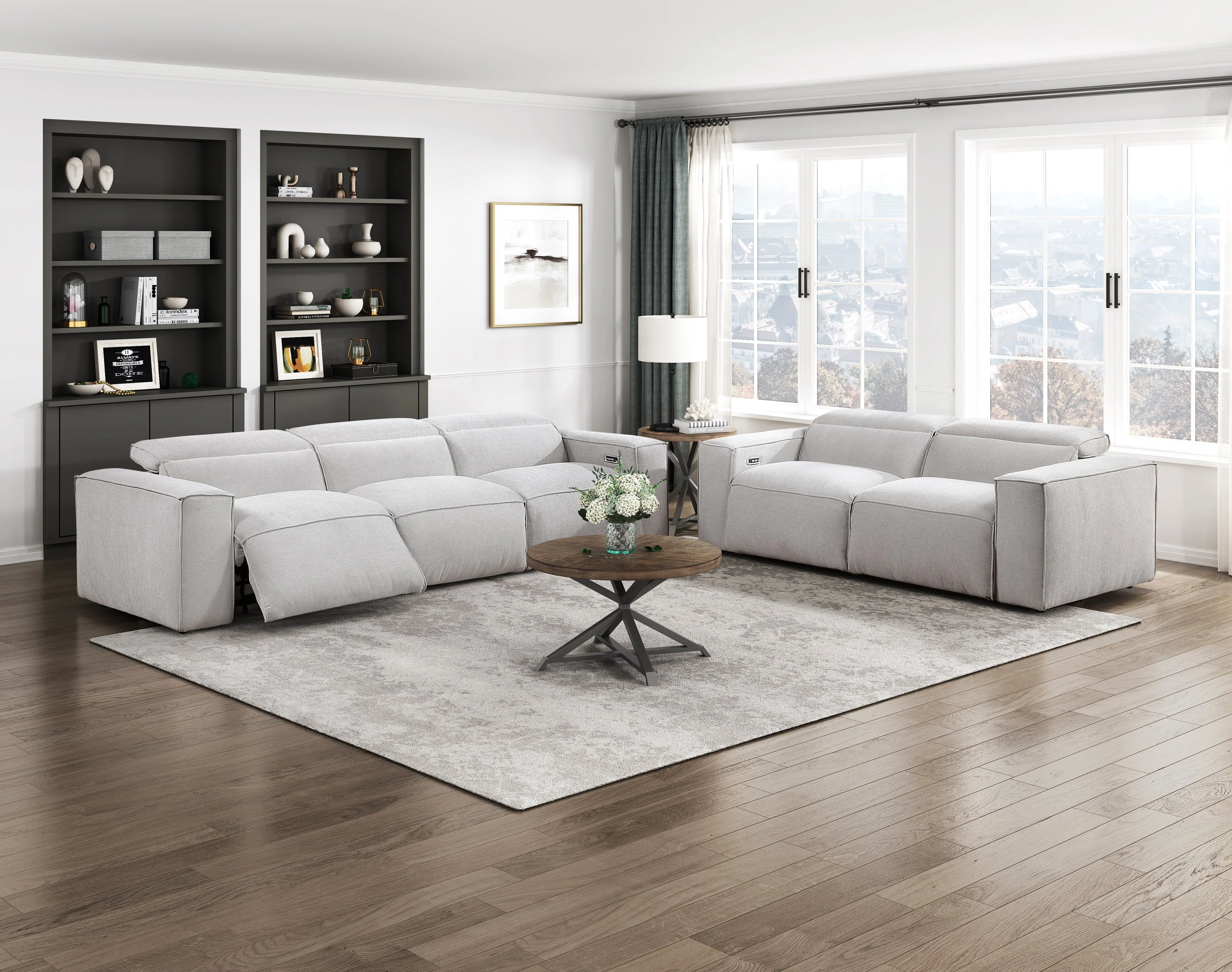Phoebe Light Gray Power Double Reclining Loveseat with Power Headrests - Image 13