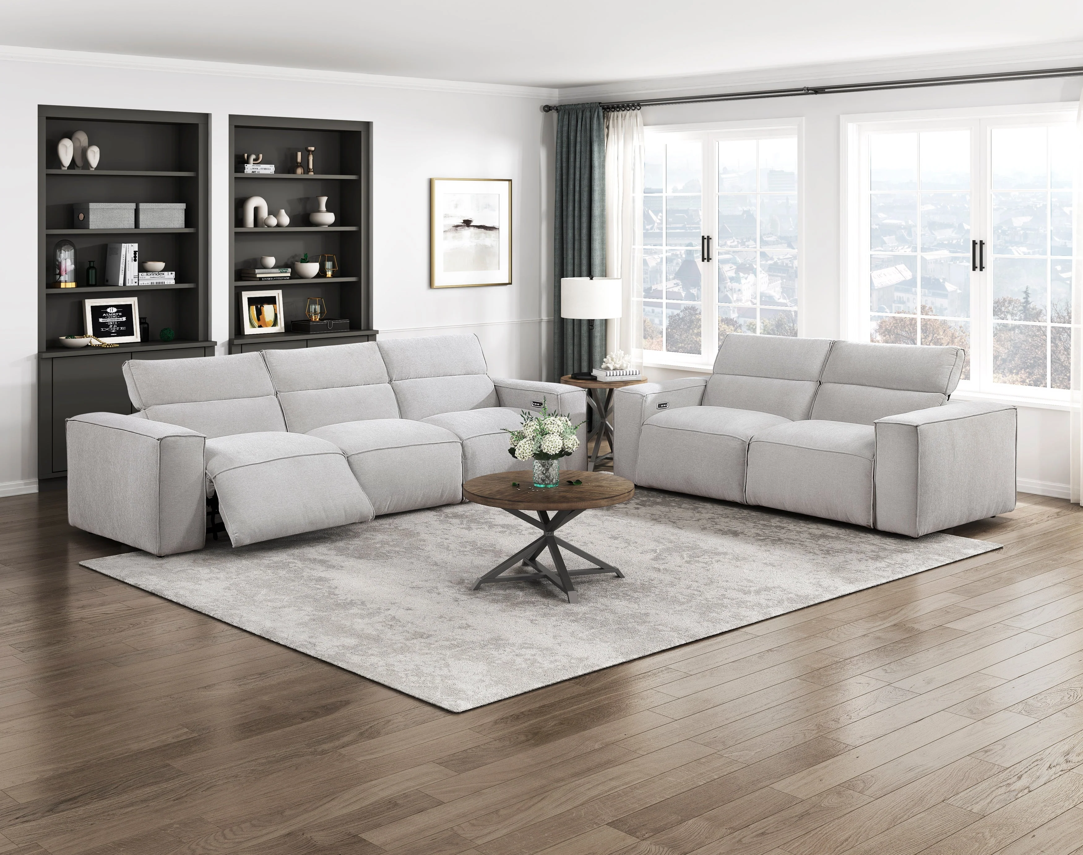 Phoebe Light Gray Power Double Reclining Sofa with Power Headrests - Image 10