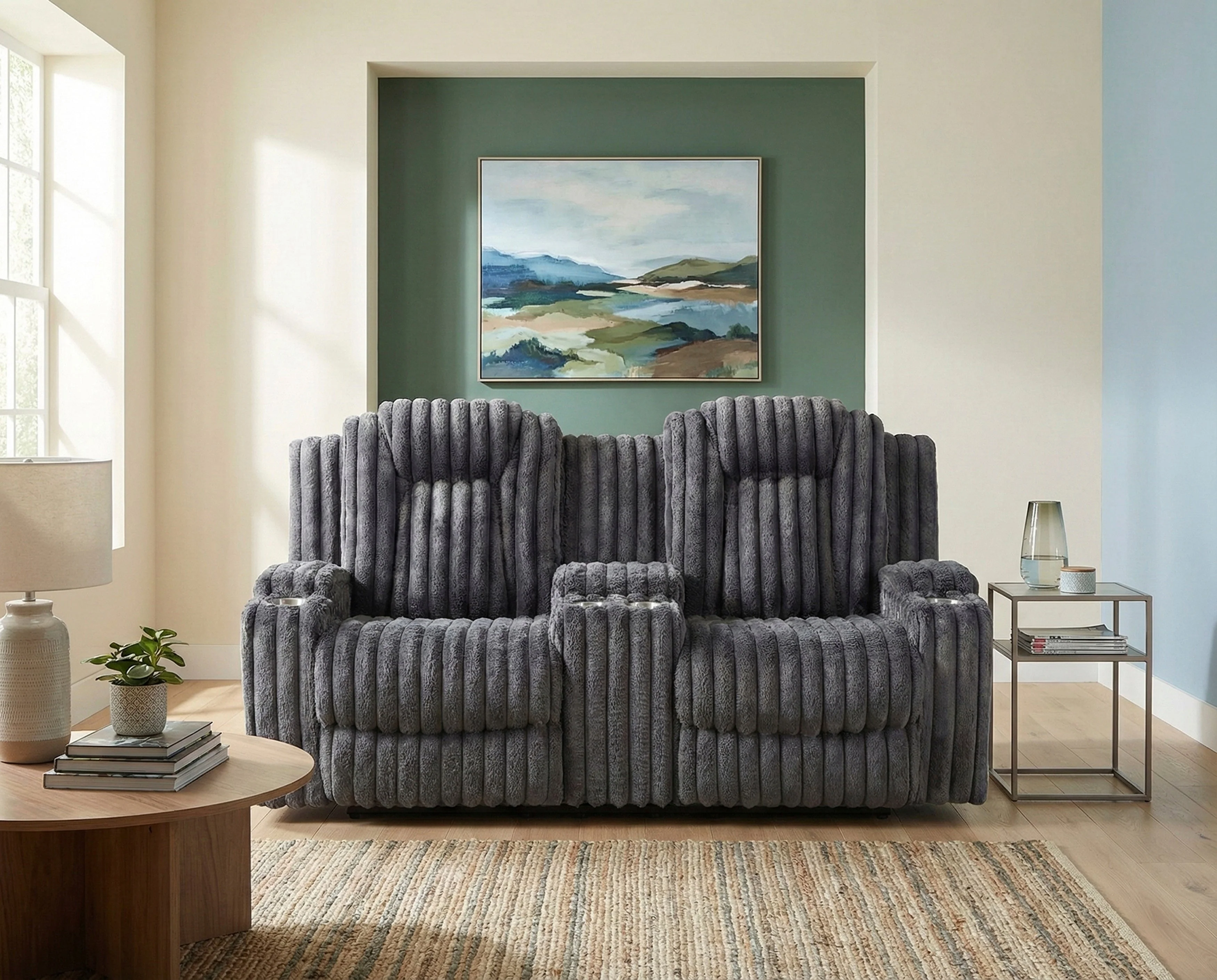 Phyllis Dark Gray Double Reclining Loveseat with Center Console and Cup Holders - Image 11