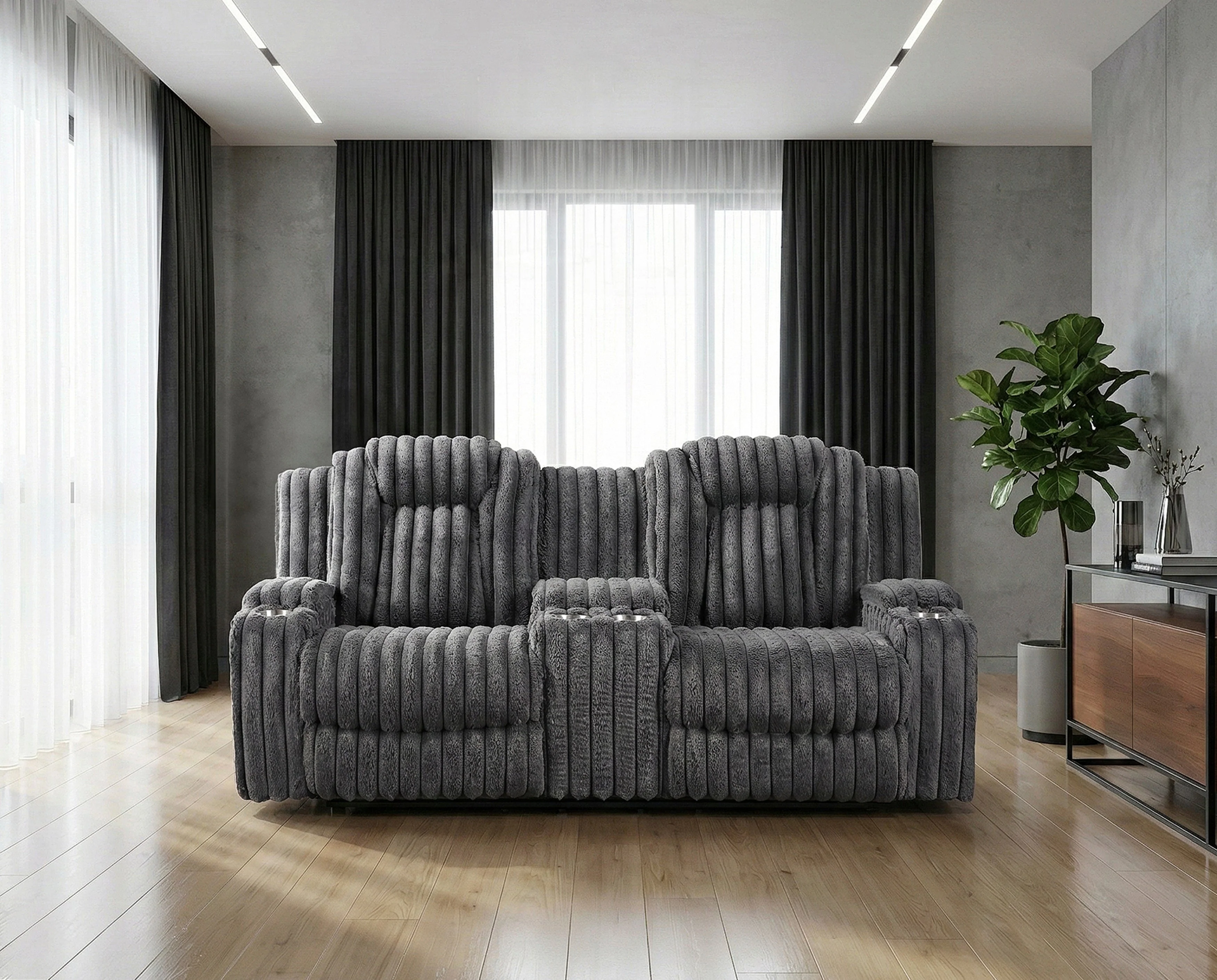 Phyllis Dark Gray Double Reclining Loveseat with Center Console and Cup Holders - Image 13