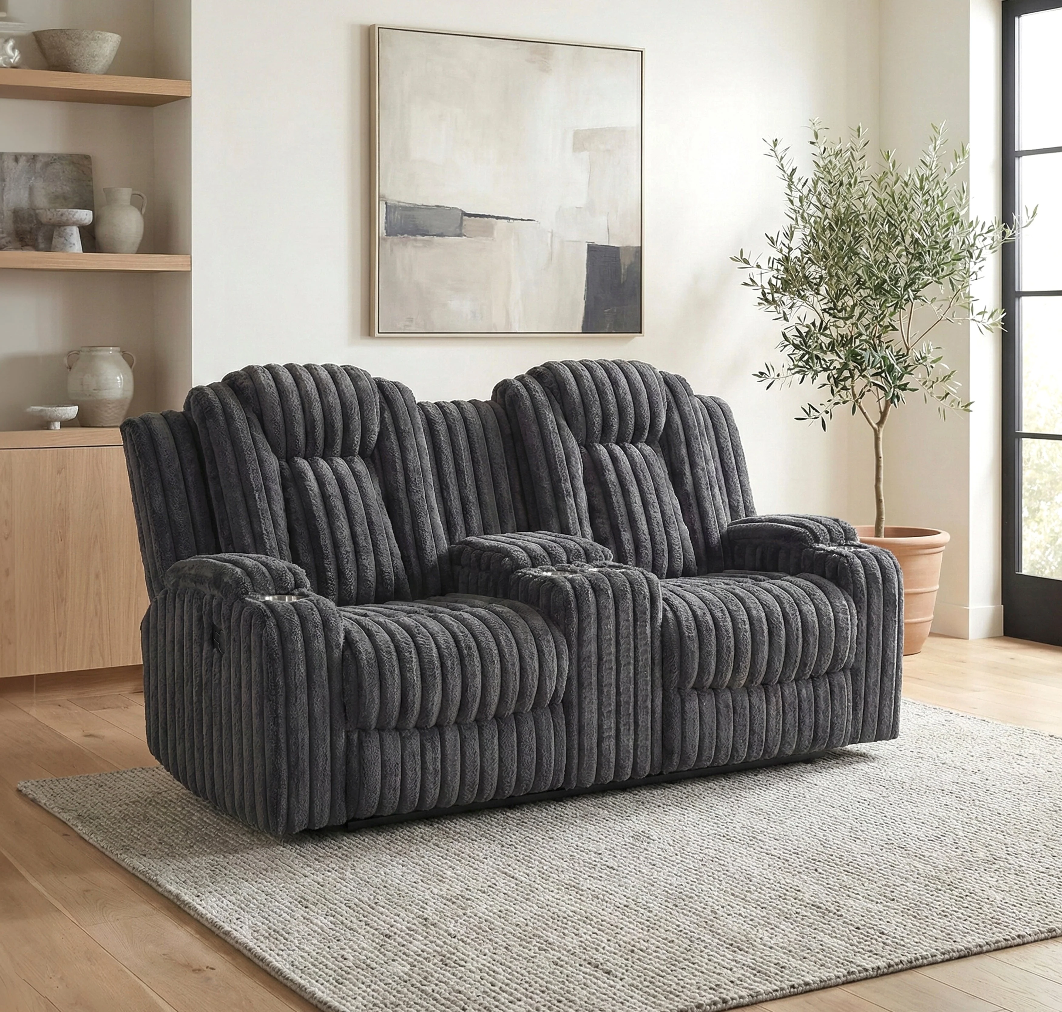 Phyllis Dark Gray Double Reclining Loveseat with Center Console and Cup Holders - Image 17