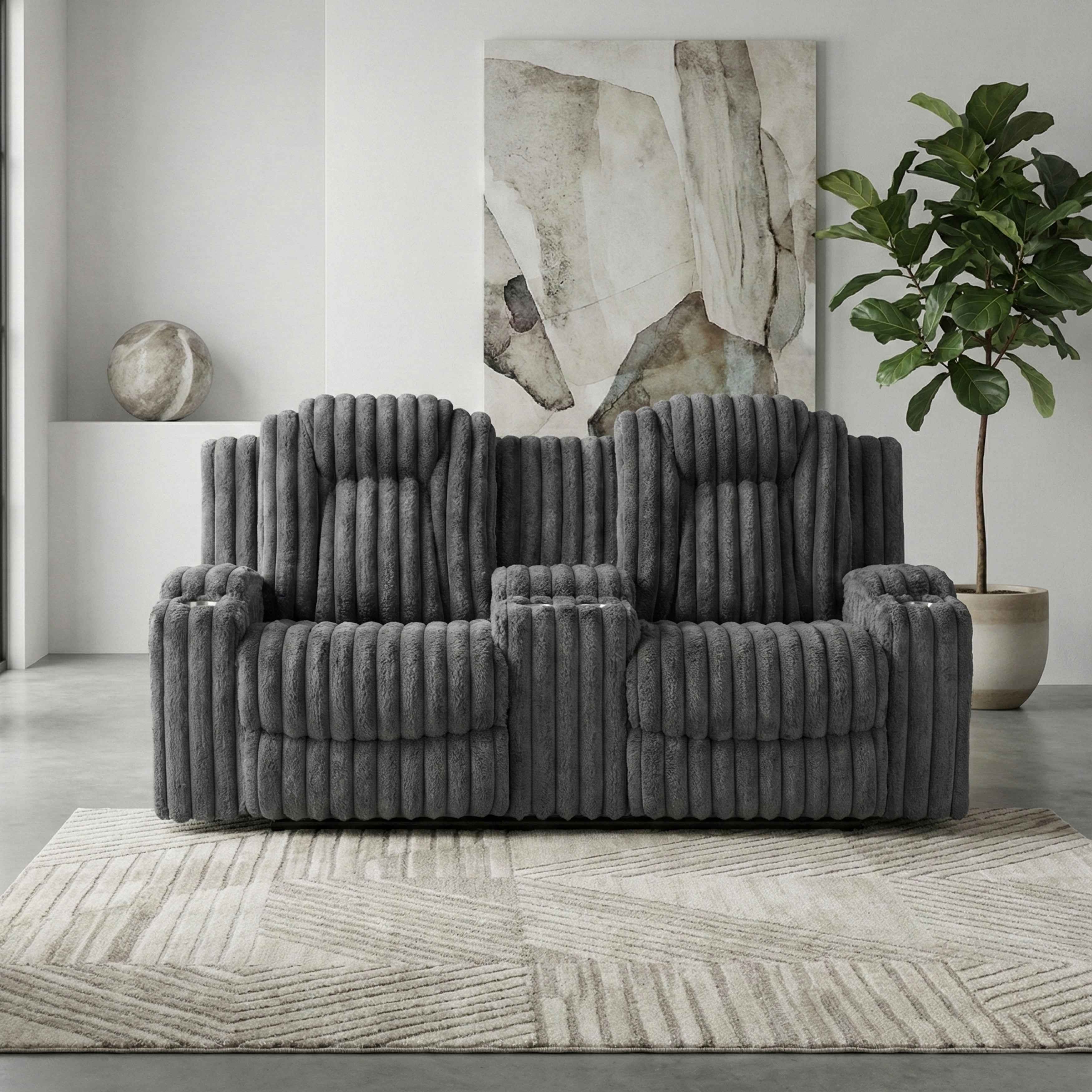 Phyllis Dark Gray Double Reclining Loveseat with Center Console - Image 14