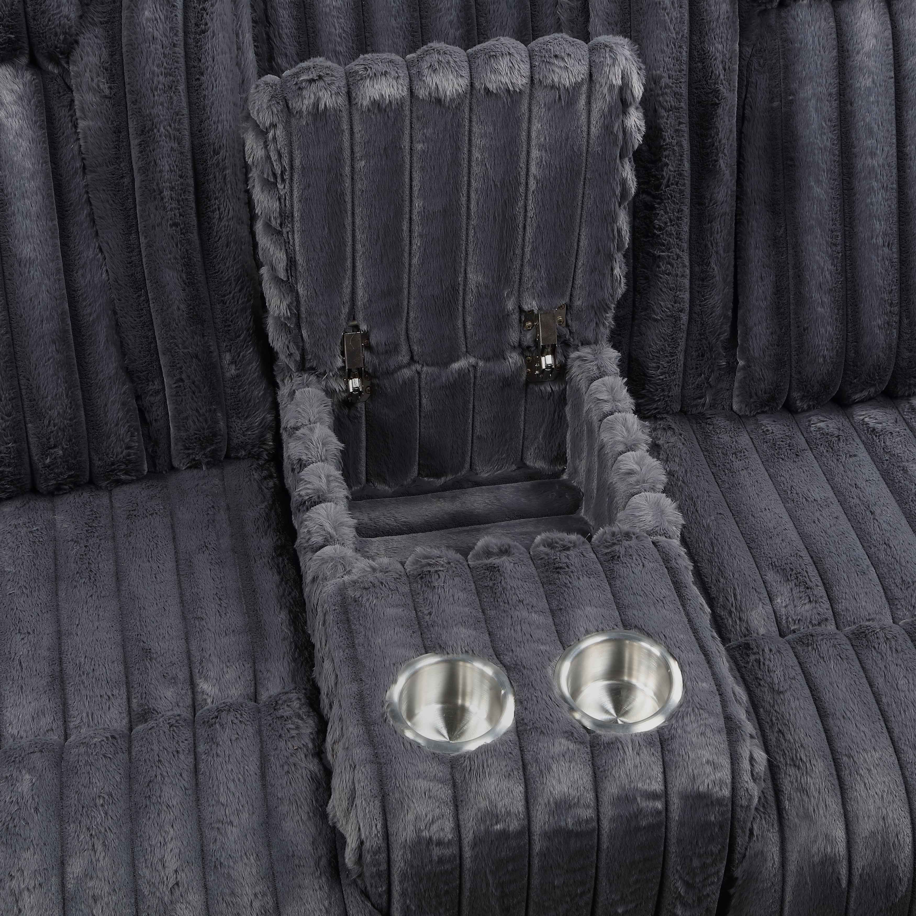 Phyllis Dark Gray Double Reclining Loveseat with Center Console - Image 5