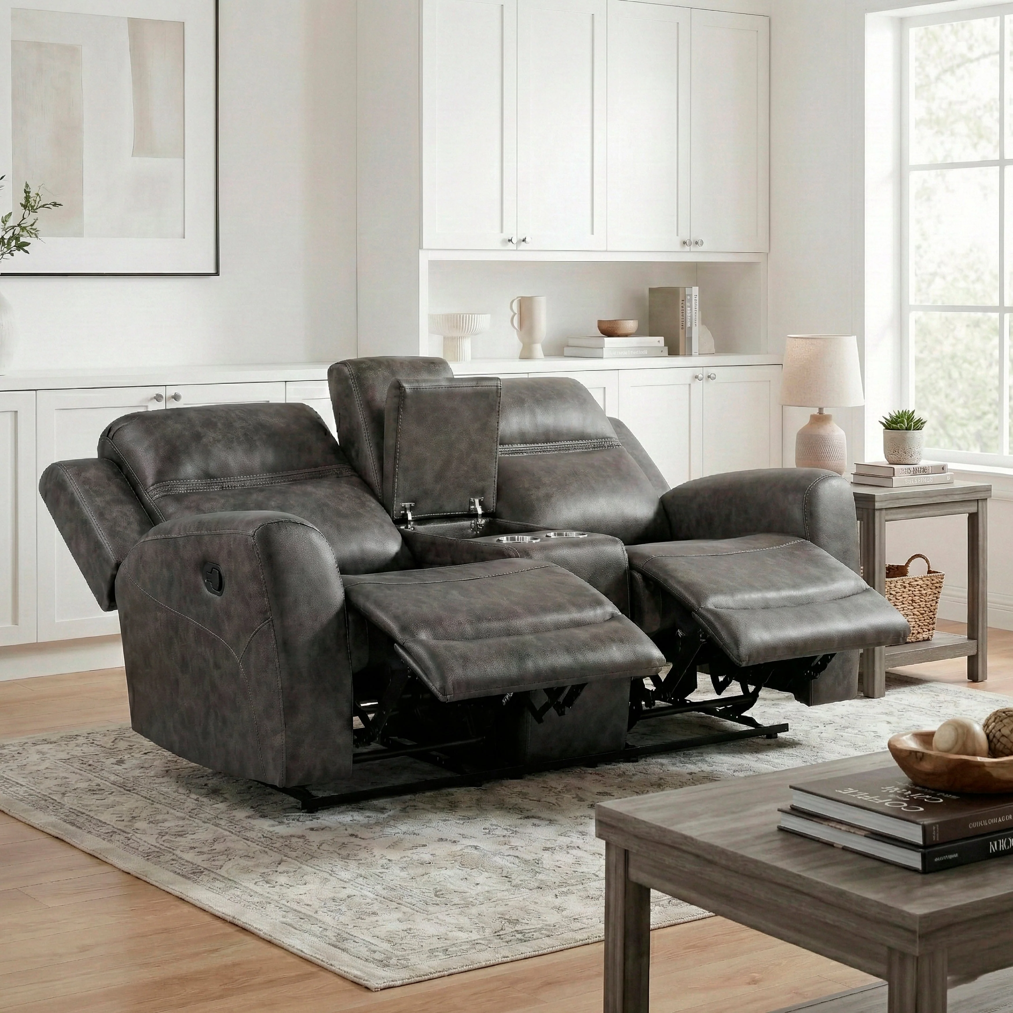 Phyllis Dark Gray Reclining Chair with Cup Holders - Image 36