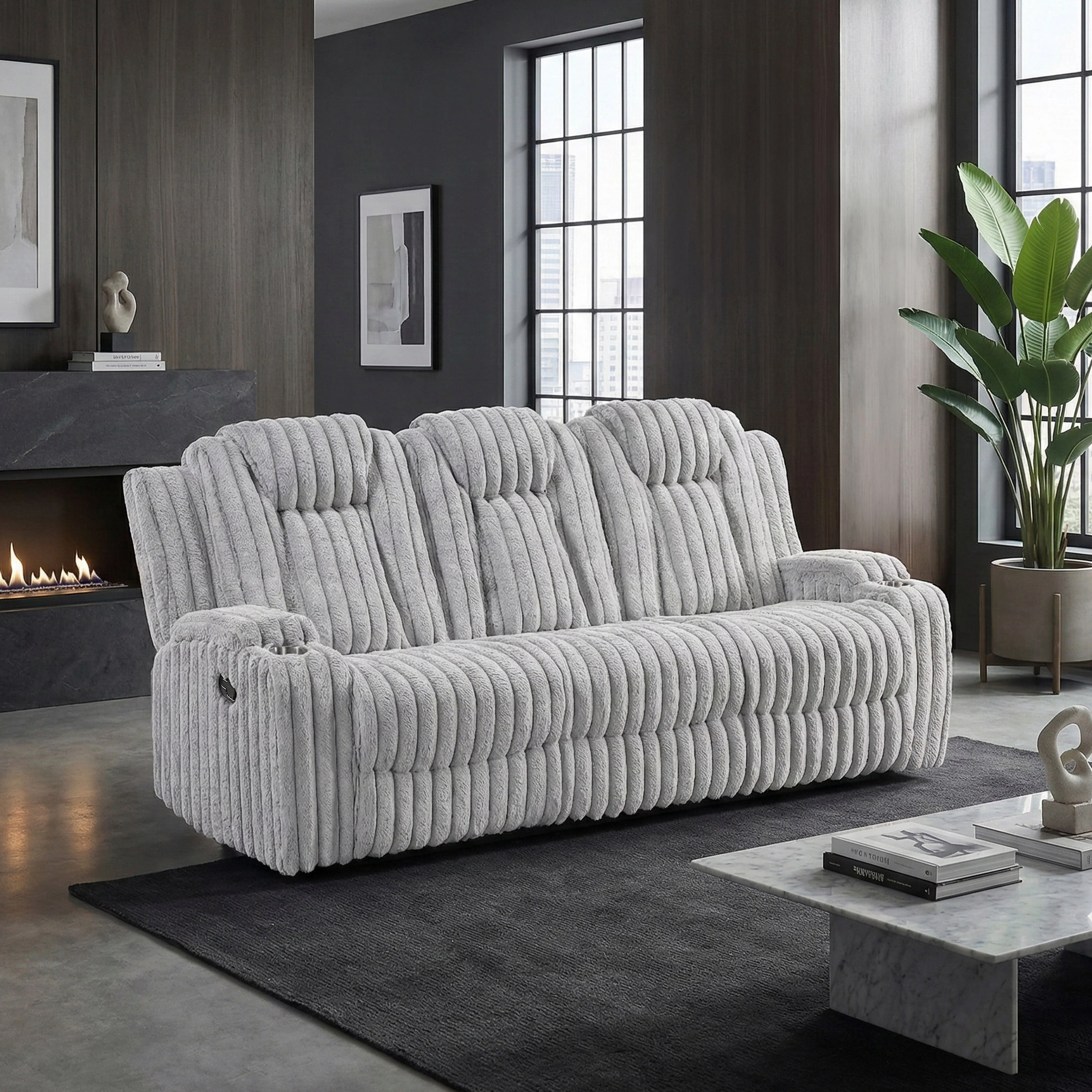 Phyllis Light Gray Double Reclining Sofa with Cup Holders - Image 11