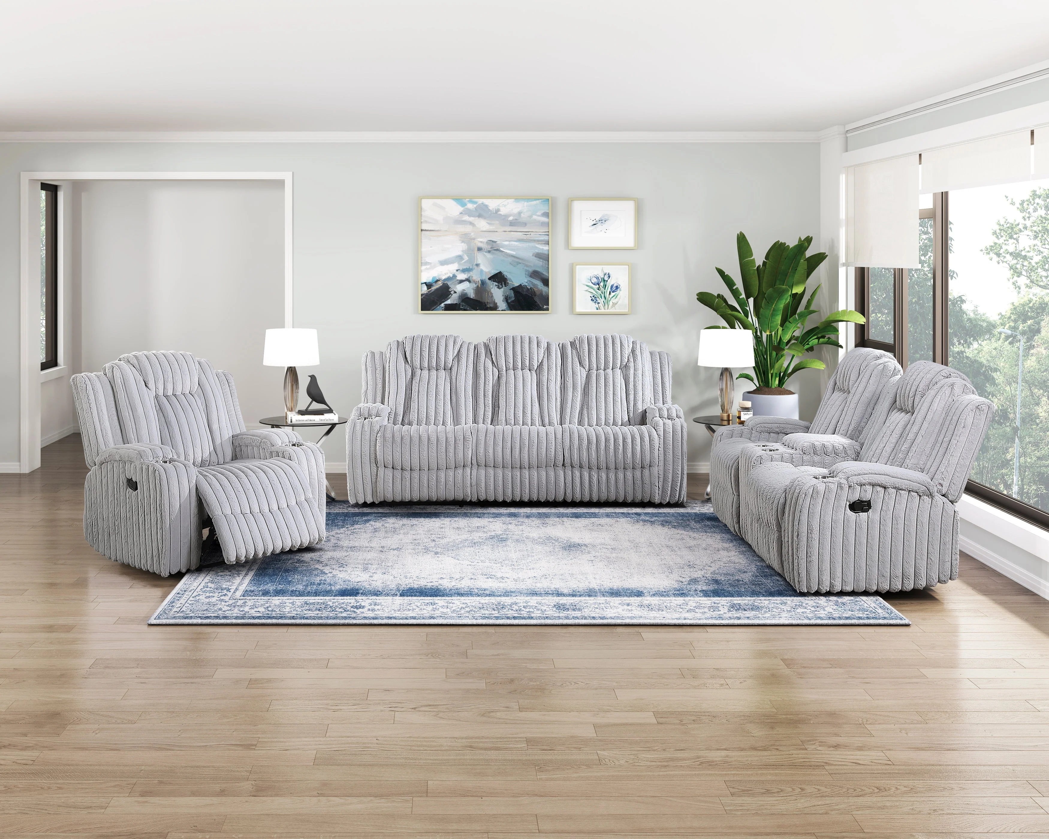Phyllis Light Gray Double Reclining Sofa with Cup Holders - Image 8