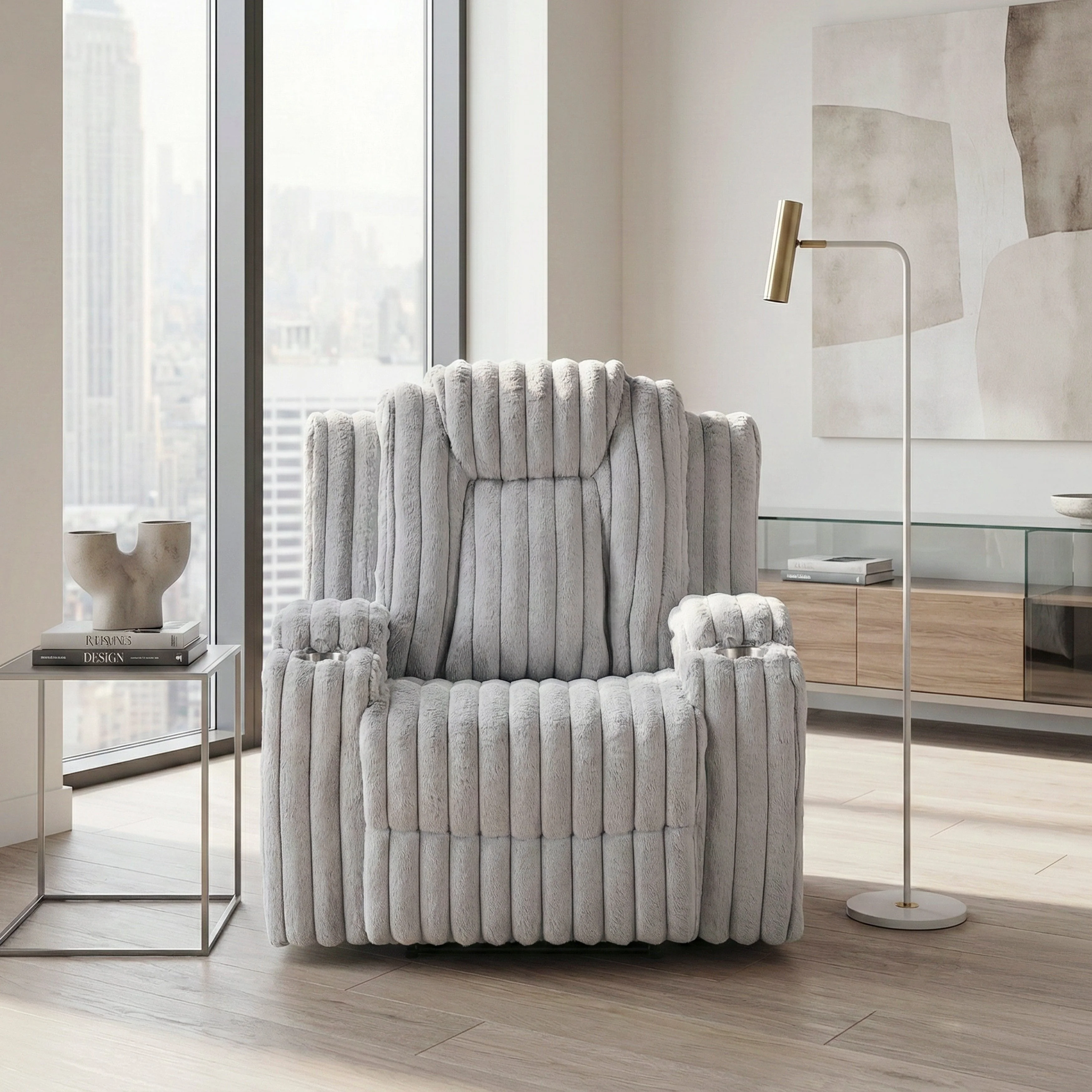 Phyllis Light Gray Reclining Chair with Cup Holders - Image 14