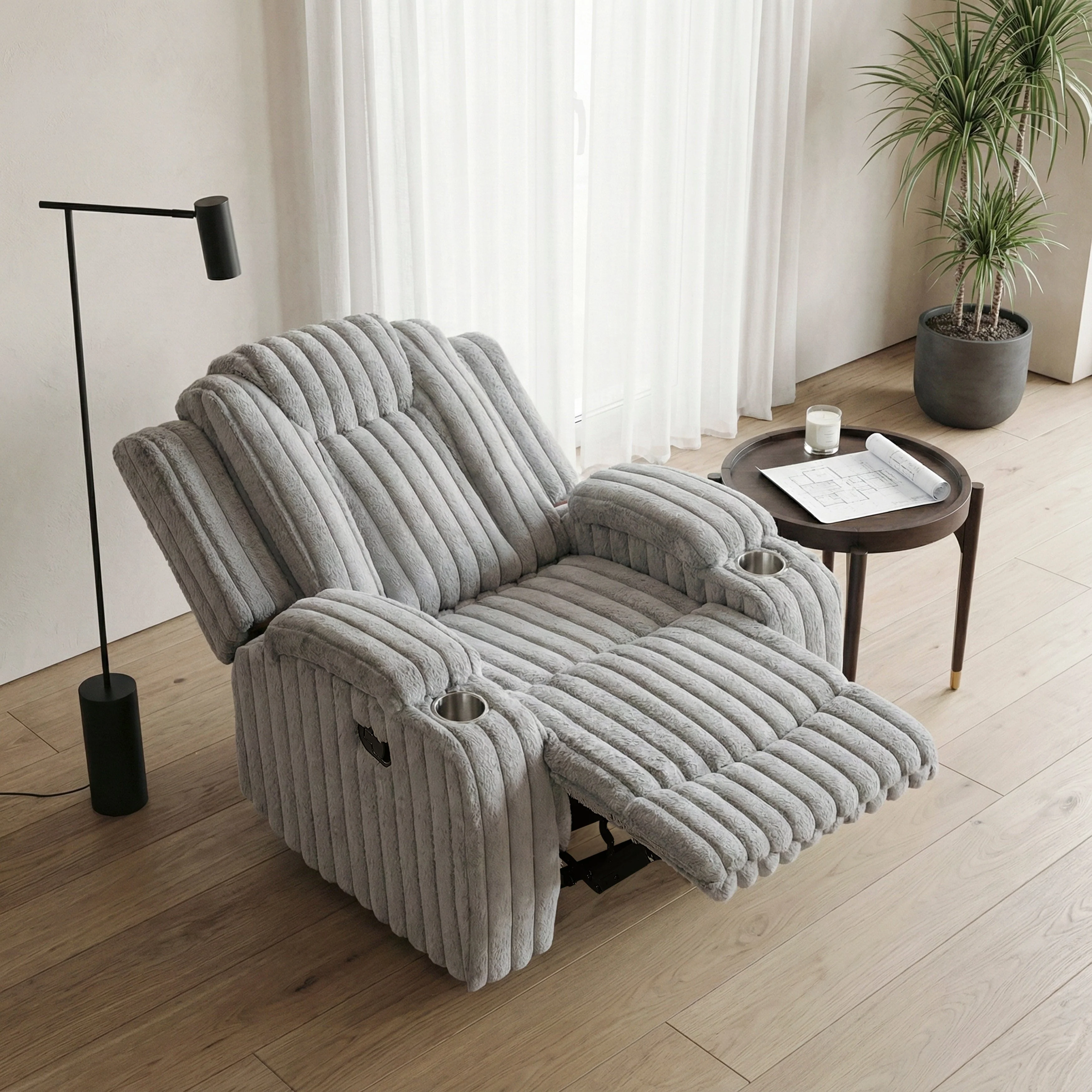 Phyllis Light Gray Reclining Chair with Cup Holders - Image 21