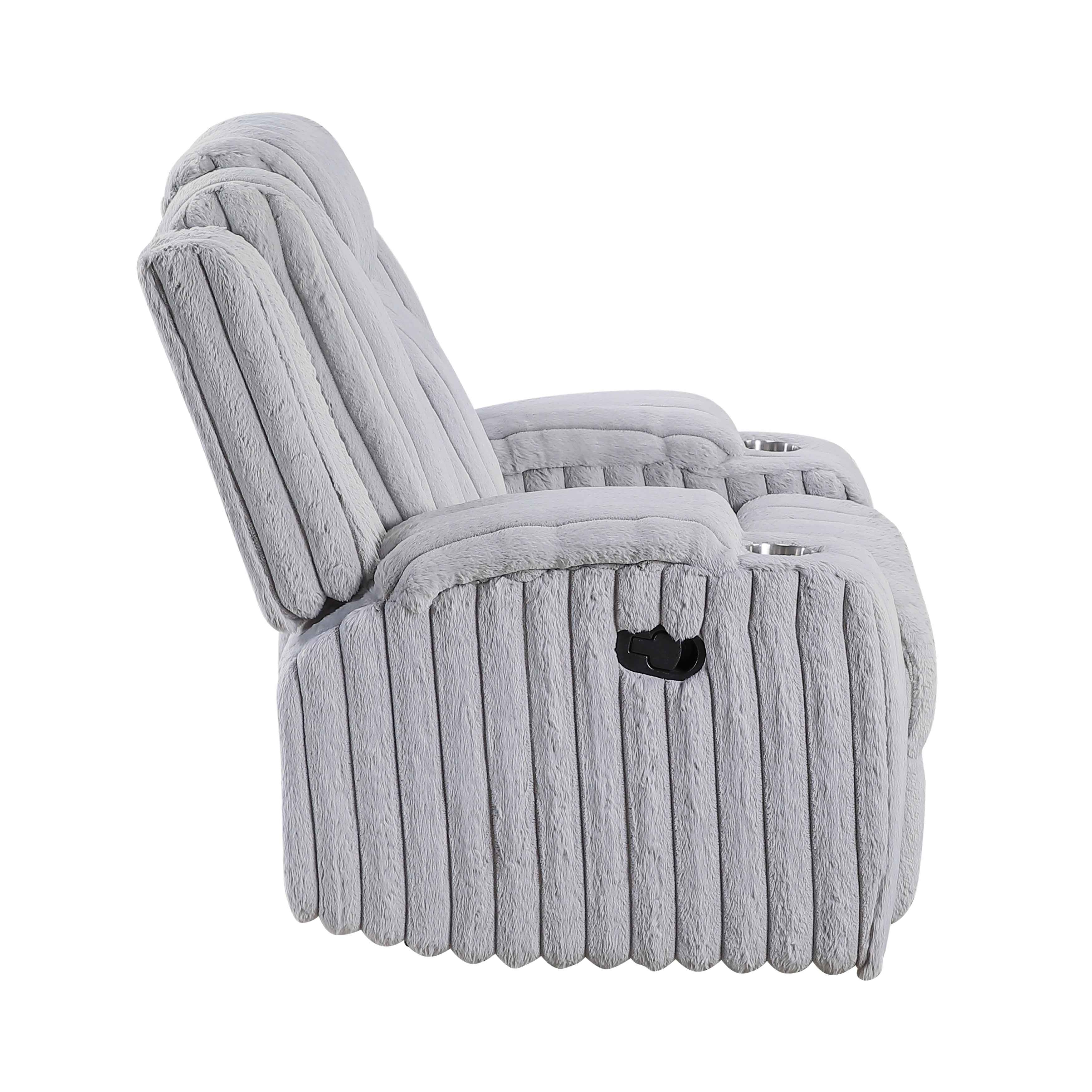 Phyllis Light Gray Reclining Chair with Cup Holders - Image 3