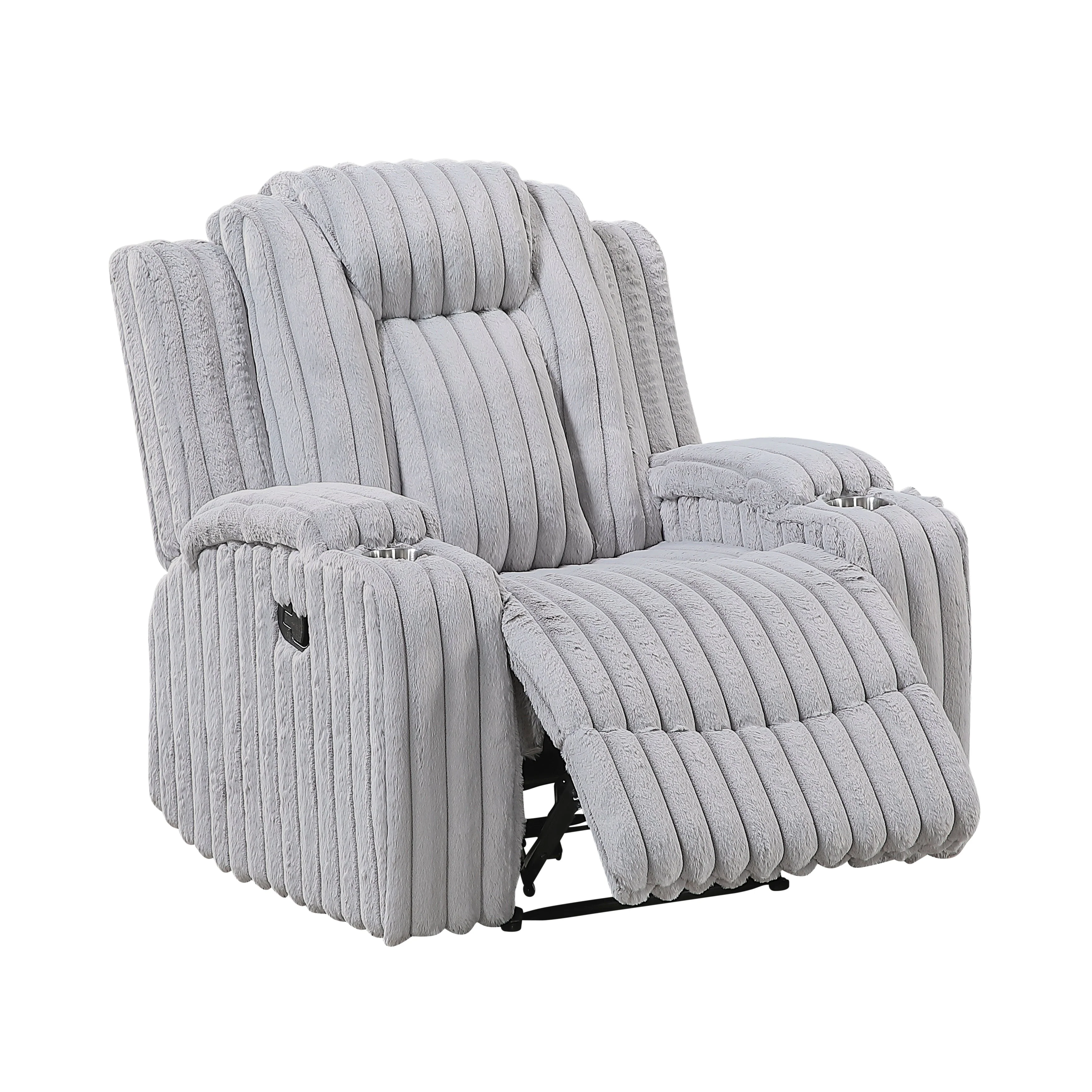 Phyllis Light Gray Reclining Chair with Cup Holders - Image 6