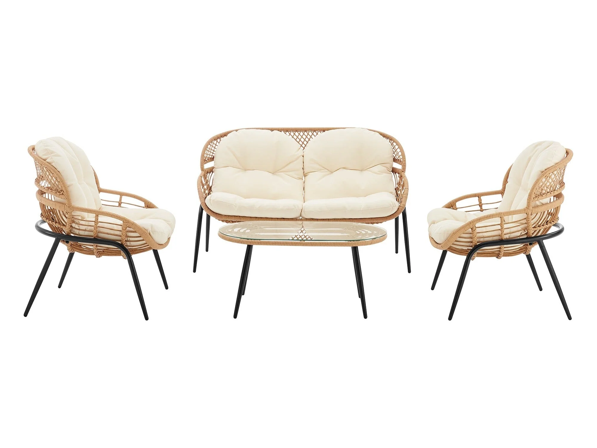 Pine 4-Piece Patio Conversation Set in Cream