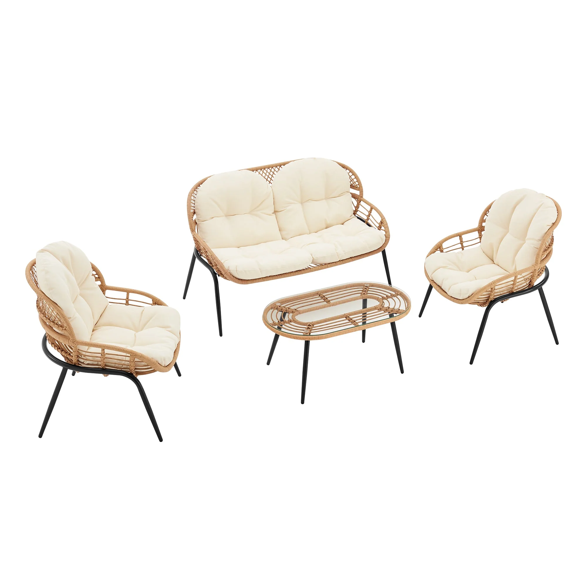 Pine 4-Piece Patio Conversation Set in Cream - Image 8