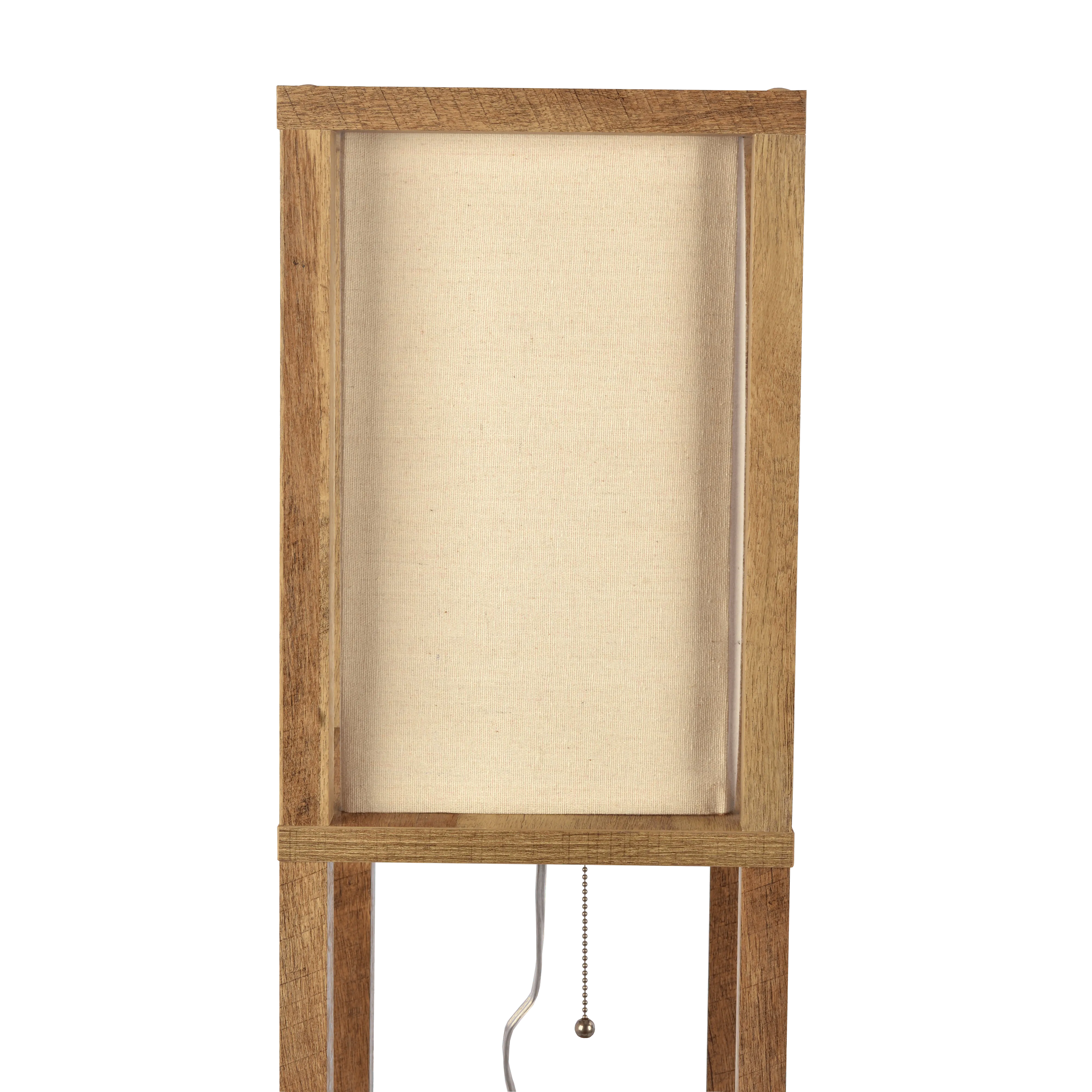 Pinnacle Shelf Floor Lamp For Bedroom/Living Room, Natural Wood with Long Shade - Image 3