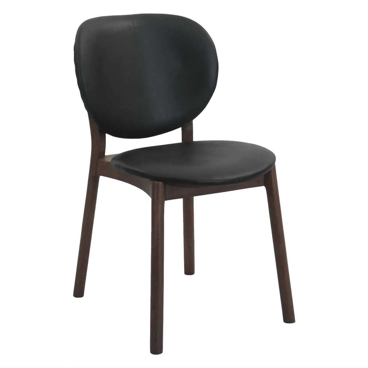 Piper 18" Round Back Dining Chair in Black Leather and Wood, Set of 2