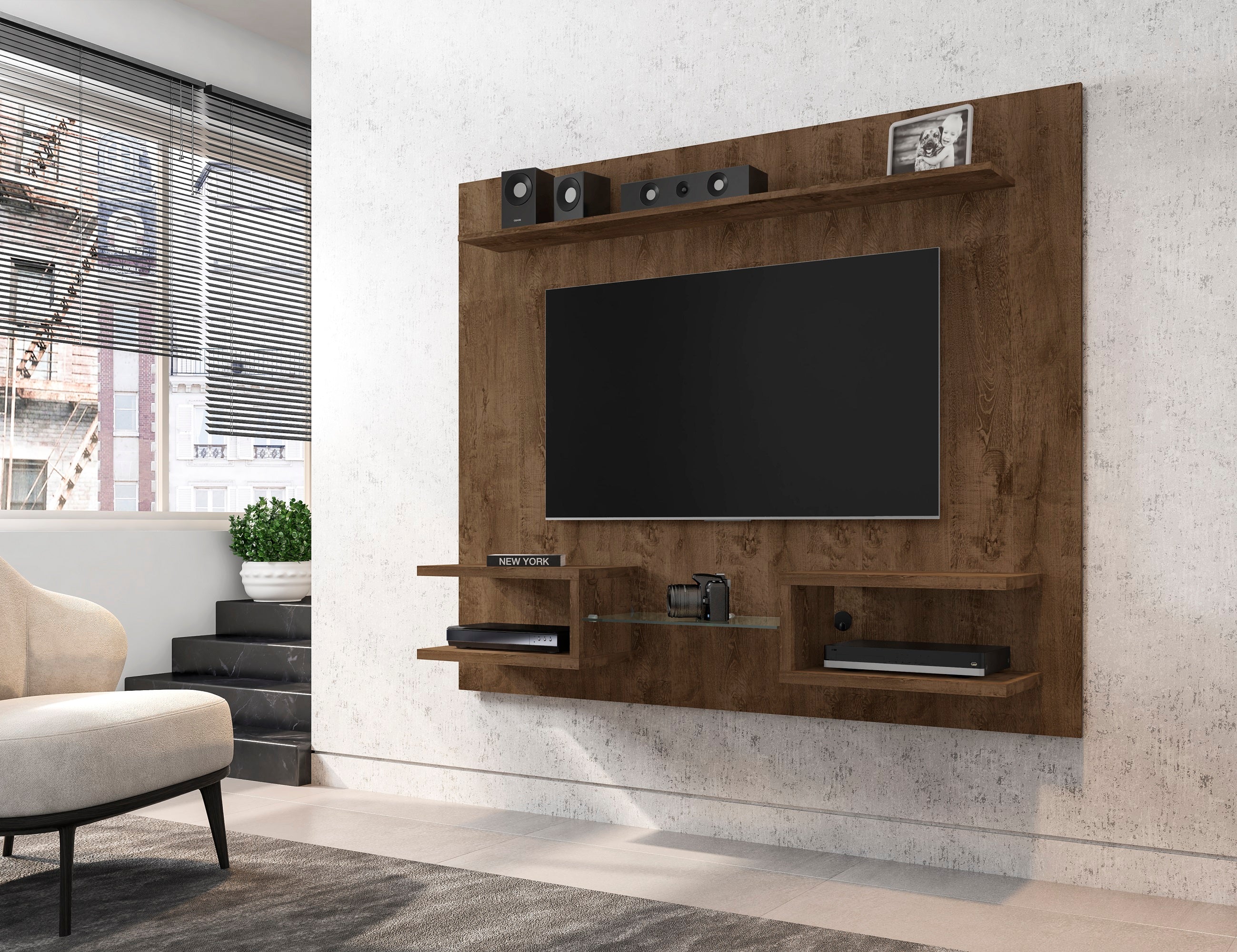 Plaza 64.25 Floating Entertainment Center in Rustic Brown - Image 2