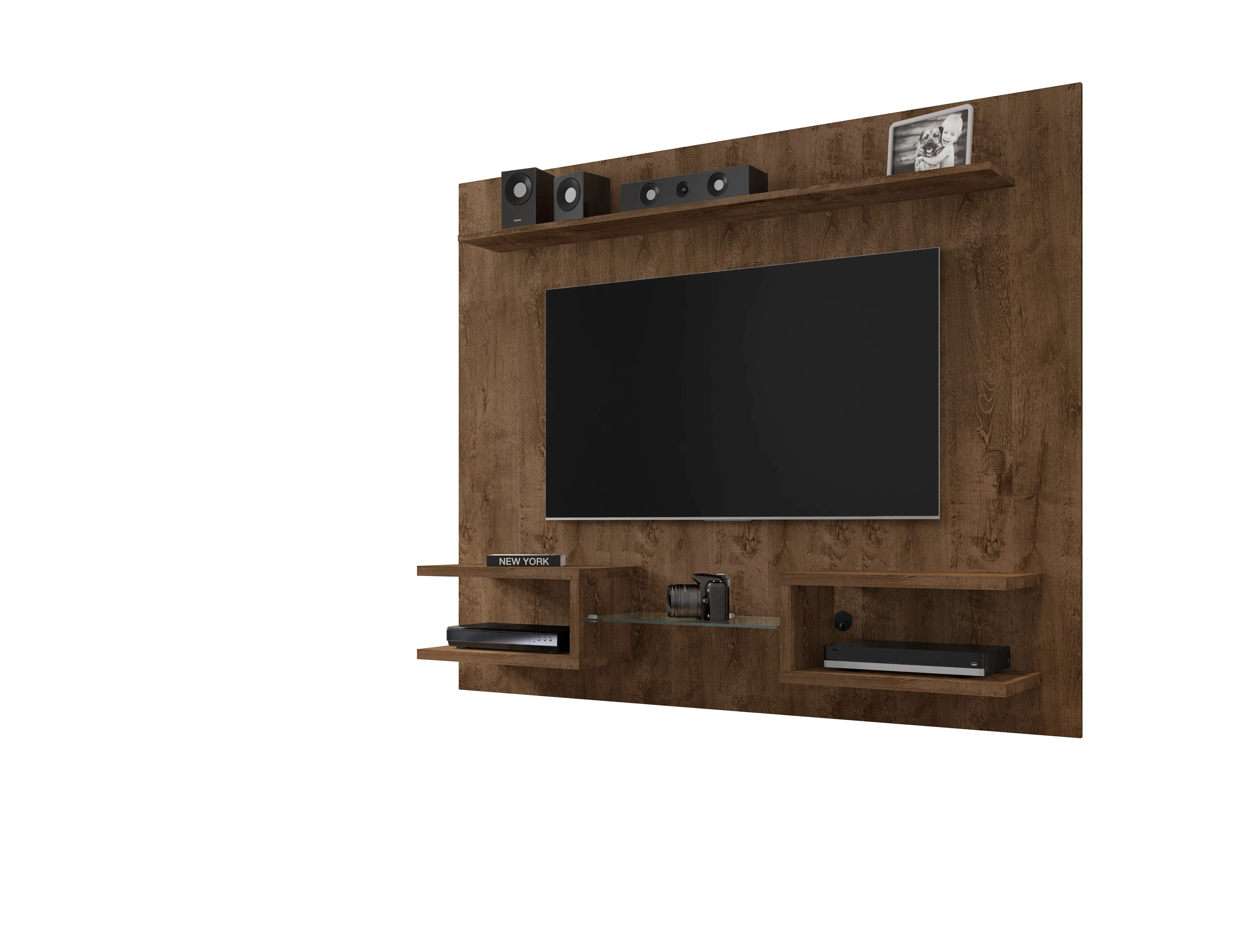 Plaza 64.25 Floating Entertainment Center in Rustic Brown - Image 9
