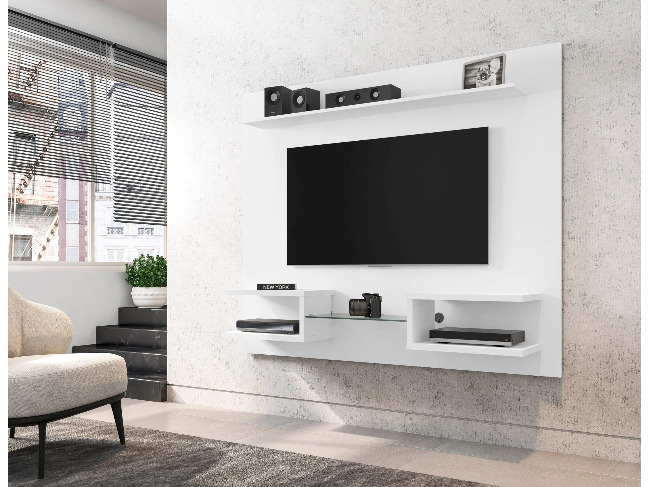 Plaza 64.25 Floating Entertainment Center in White