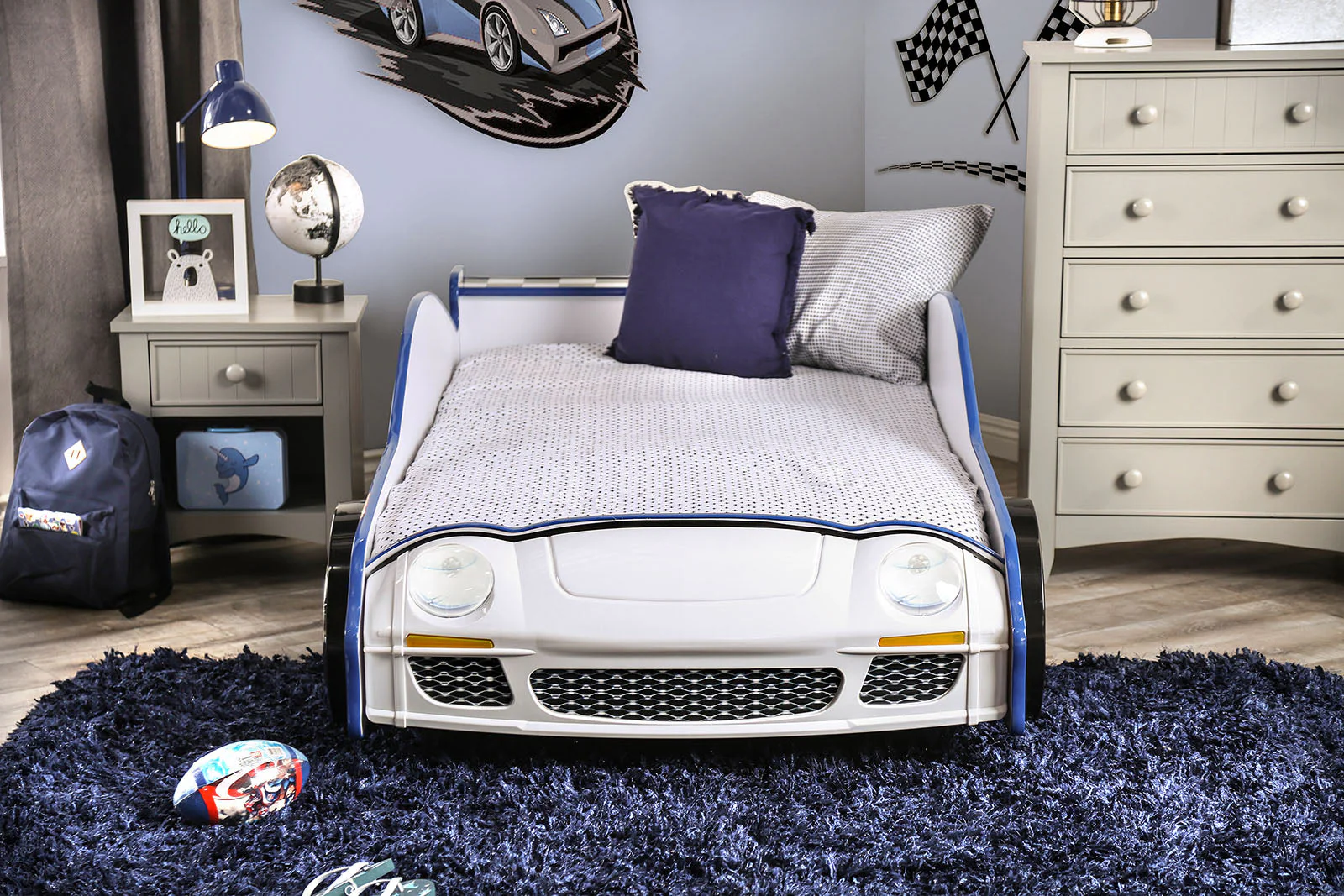 Poe White/Blue Twin Bed - Image 2