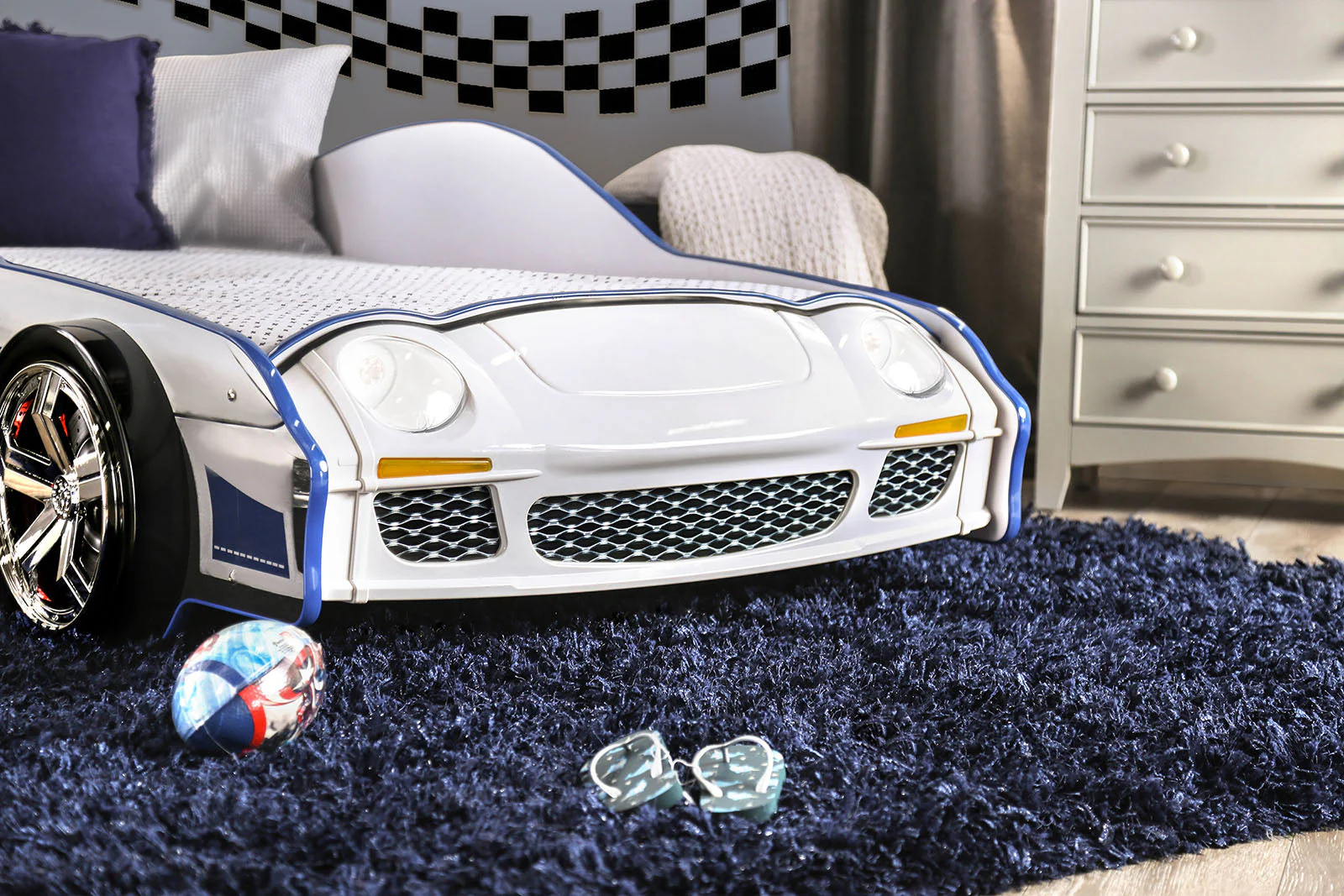 Poe White/Blue Twin Bed - Image 3