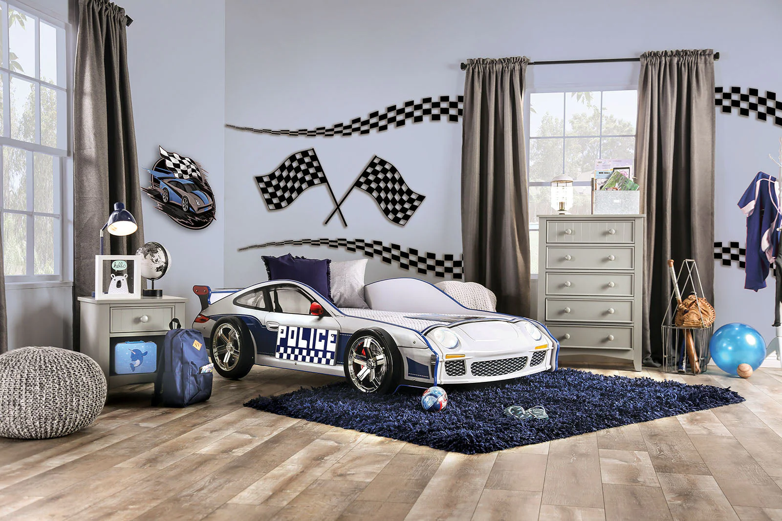 Poe White/Blue Twin Bed - Image 8