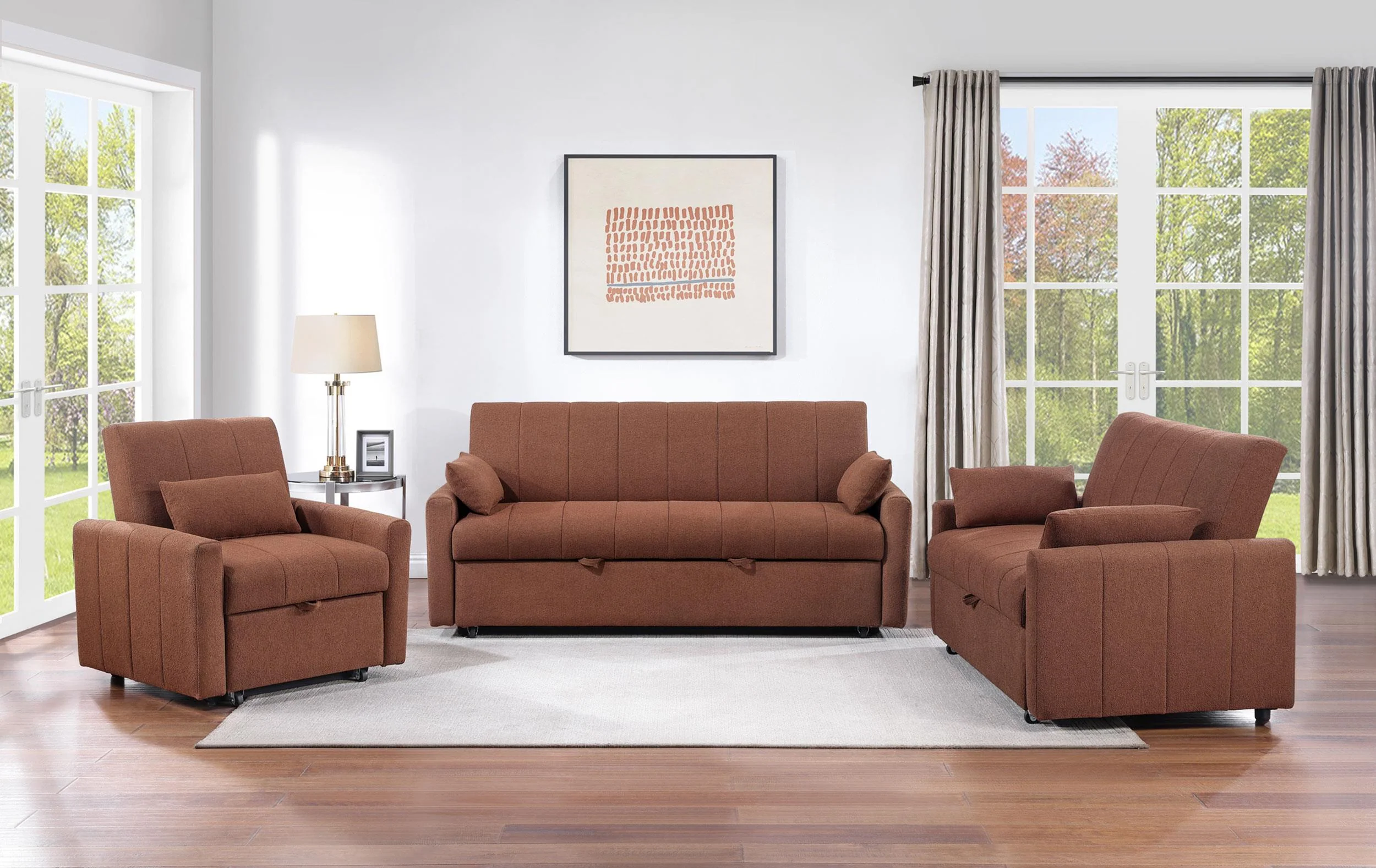 Portland Boucle Upholstered Sleeper Sofa Bed Copper - Image 15