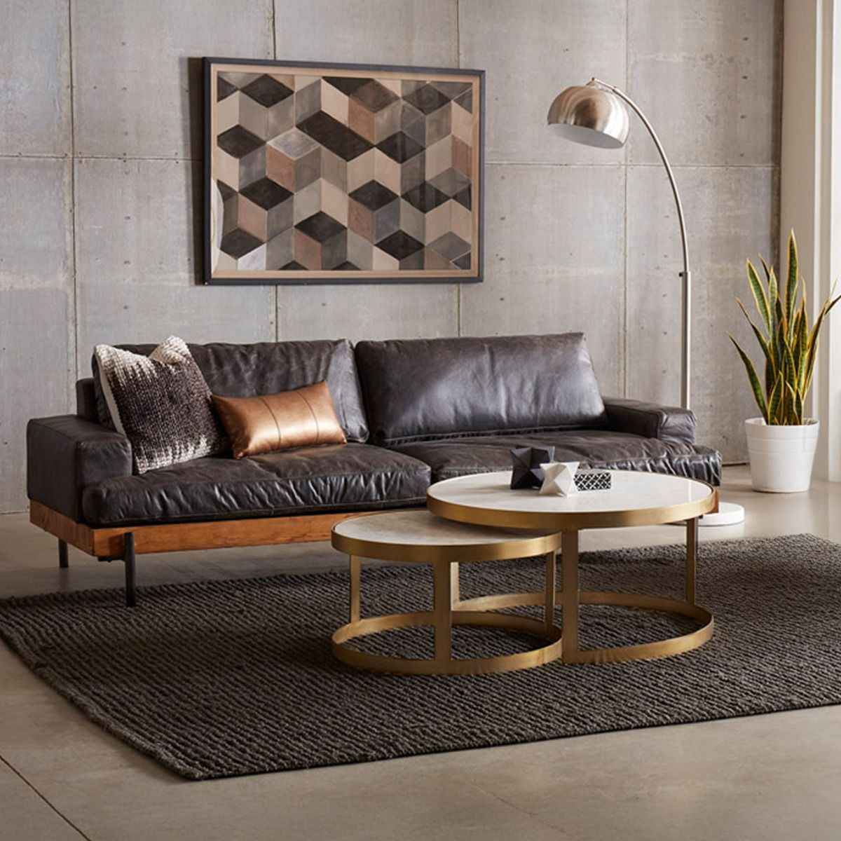 Portofino Industrial 94" Sofa in Morocco Black Leather - Image 3