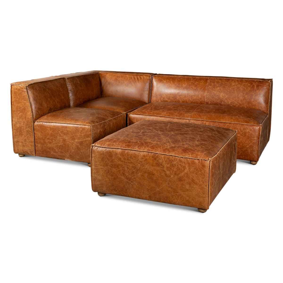 Portofino Loft Sectional Ottoman in Cocoa Brown Leather - Image 4