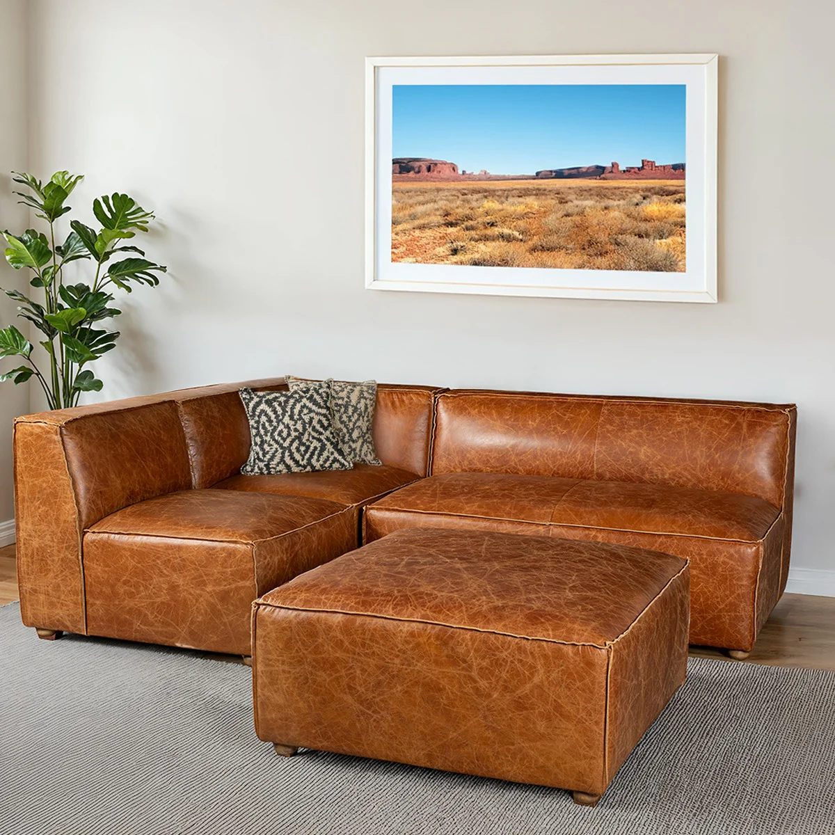 Portofino Loft Three Piece Sectional Sofa in Cocoa Brown Leather - Image 16