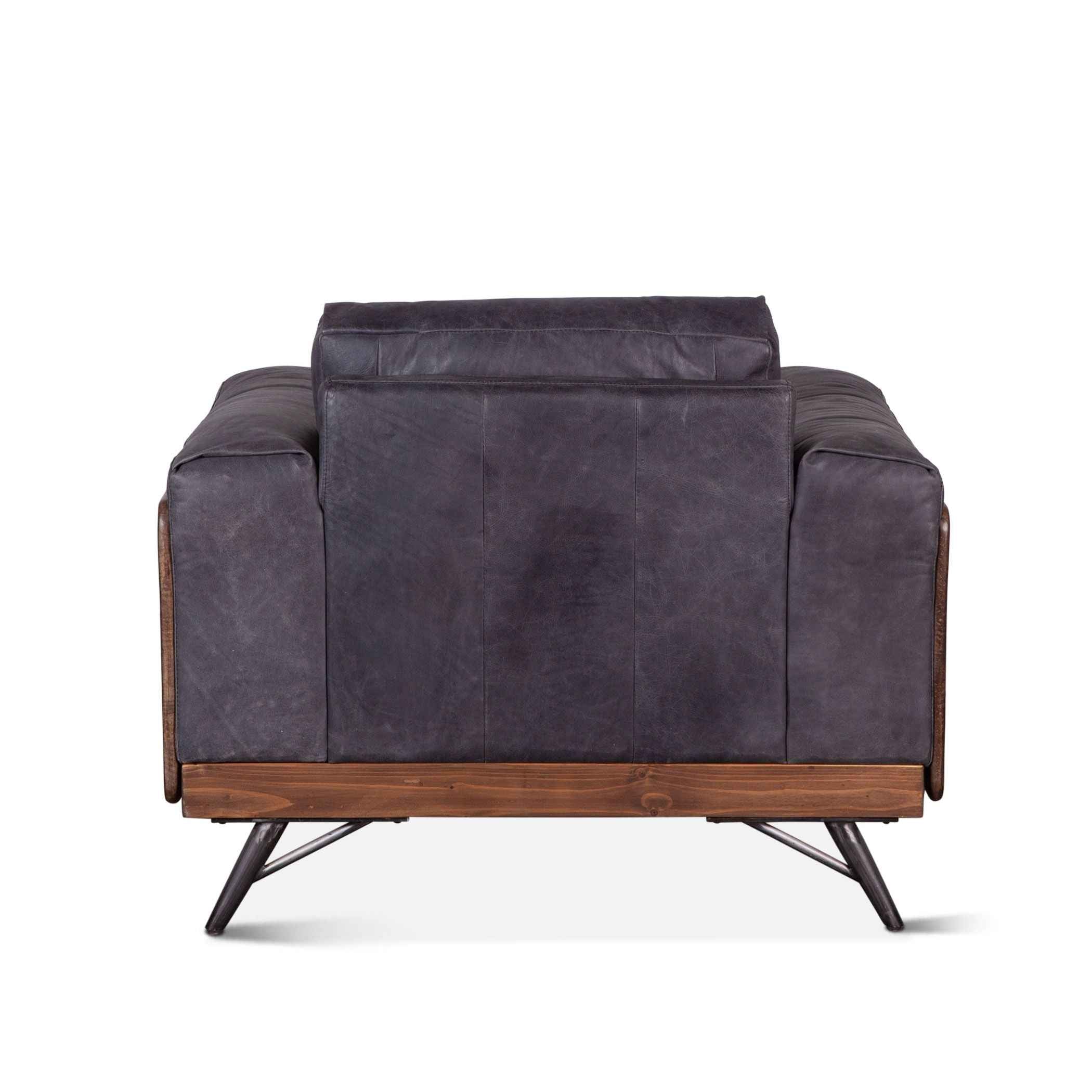 Portofino Mid Century 37" Accent Chair in Antique Ebony Leather - Image 4