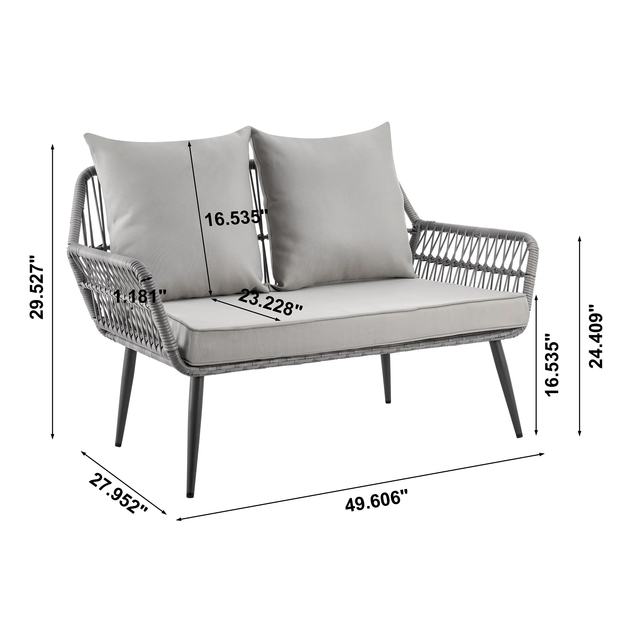 Portofino Patio 4-Person Conversation Set with Coffee Table with Grey Cushions - Image 3