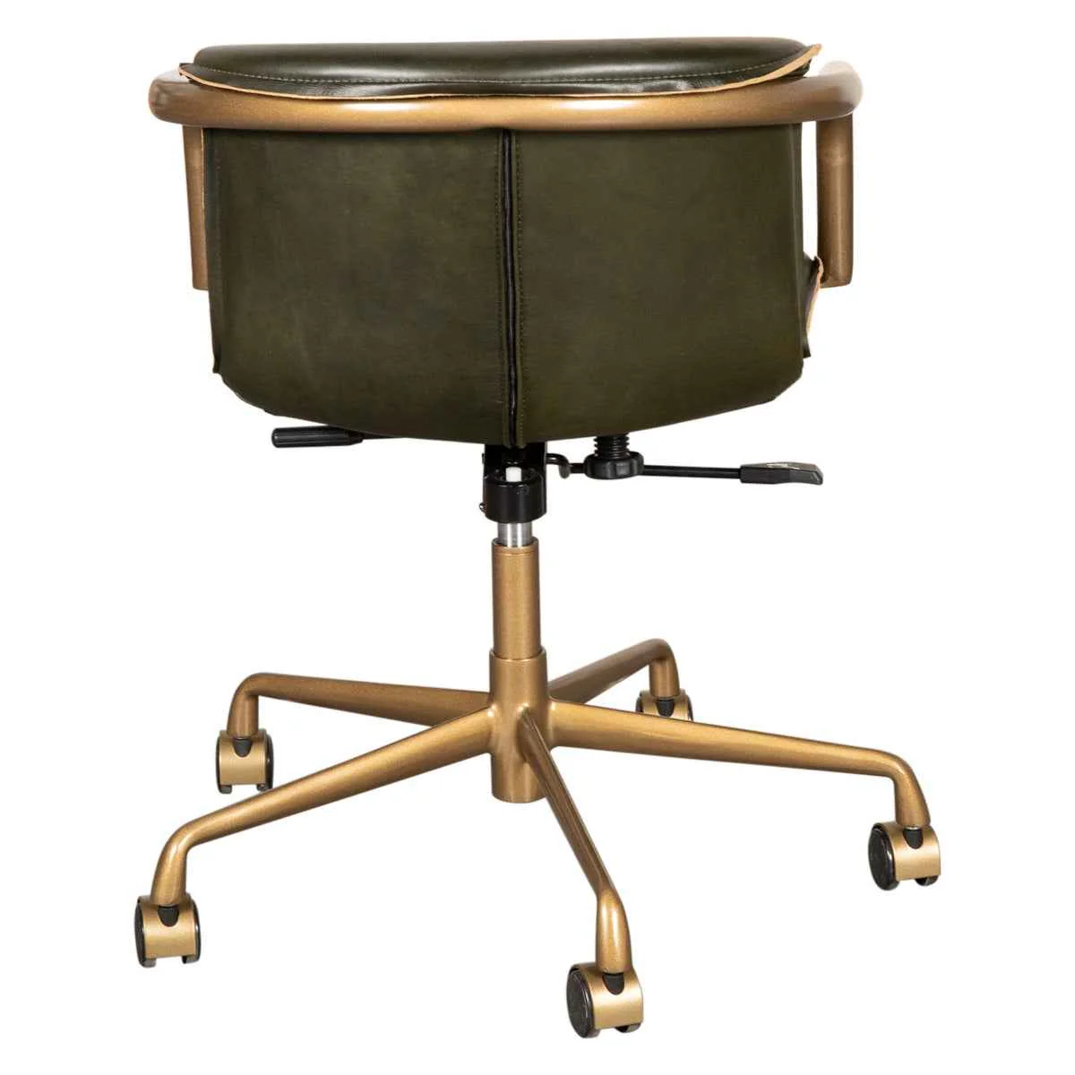 Portofino Swivel Office Chair in Emerald Green Leather and Antique Gold - Image 2