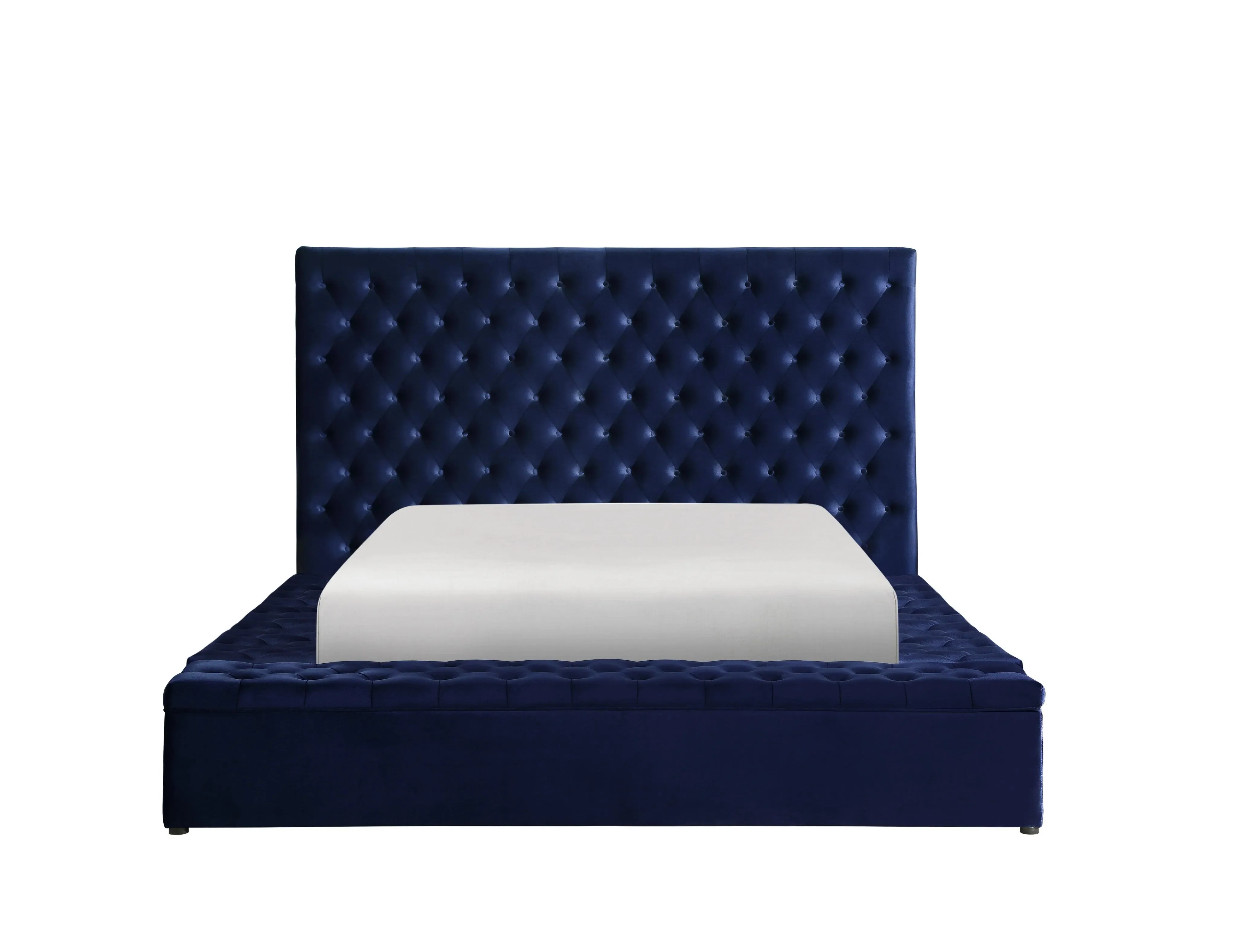 Prague Blue Velvet King Upholstered Storage Platform Bed - Image 10