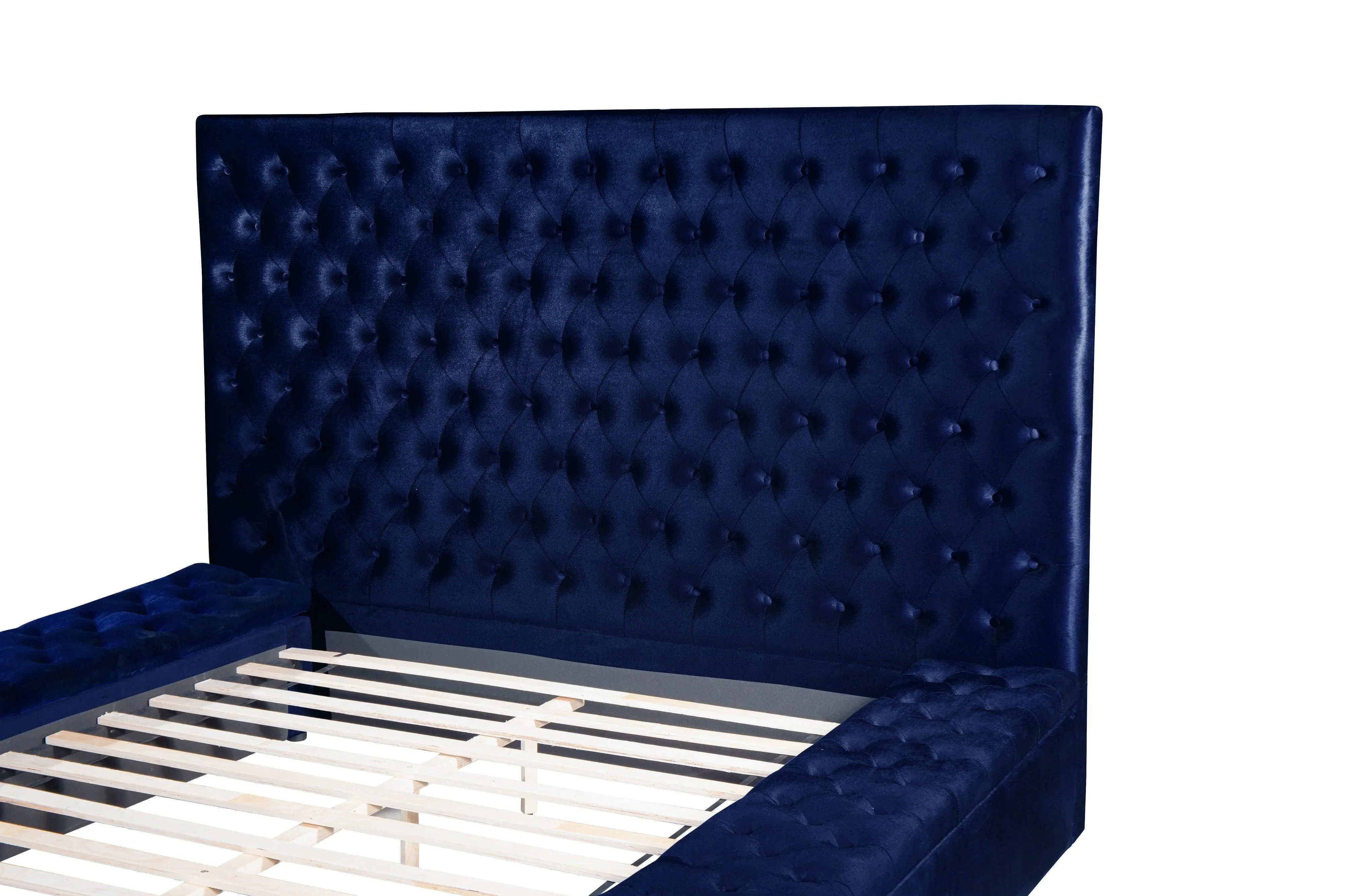 Prague Blue Velvet King Upholstered Storage Platform Bed - Image 11
