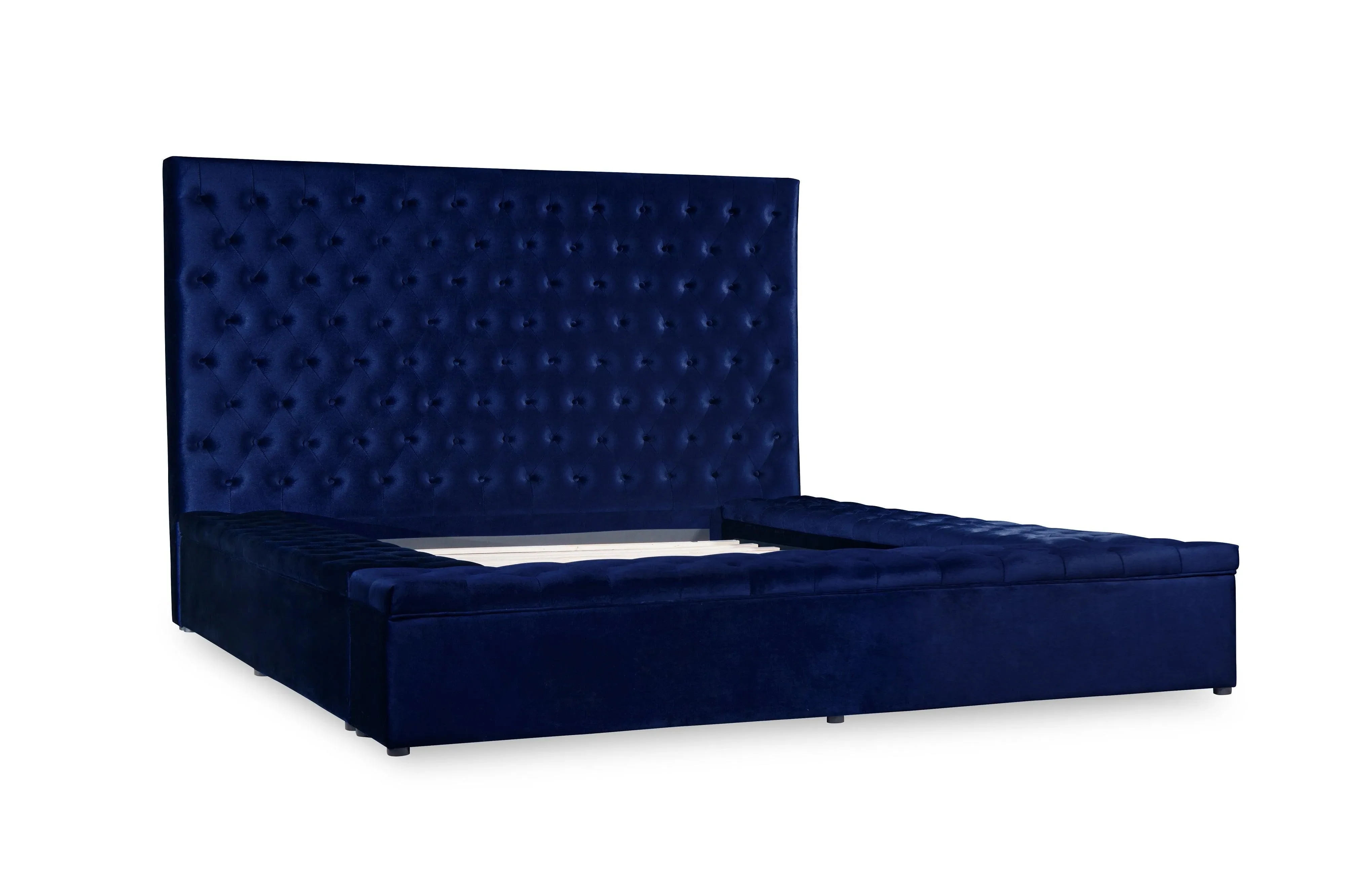 Prague Blue Velvet King Upholstered Storage Platform Bed - Image 2