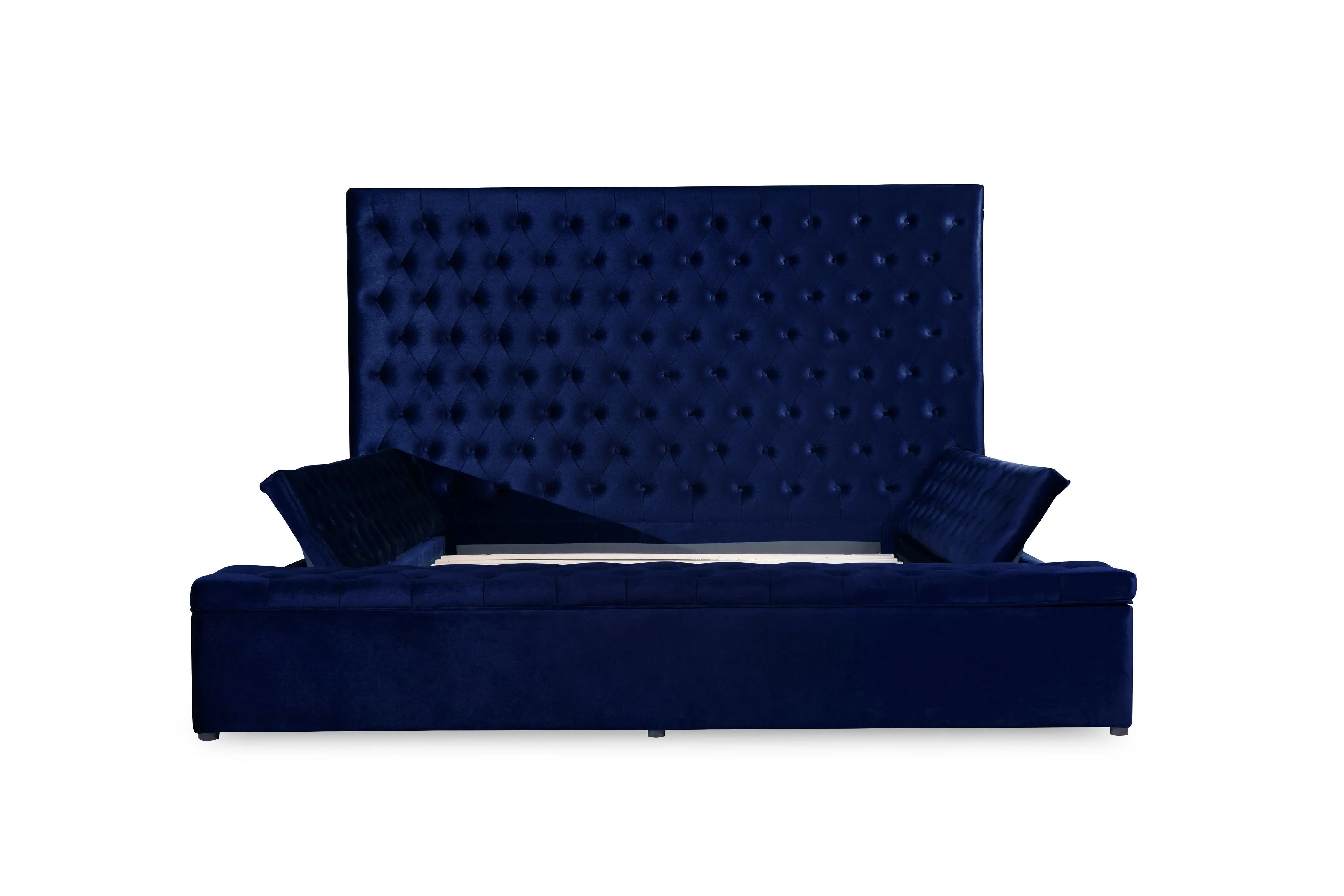 Prague Blue Velvet King Upholstered Storage Platform Bed - Image 7