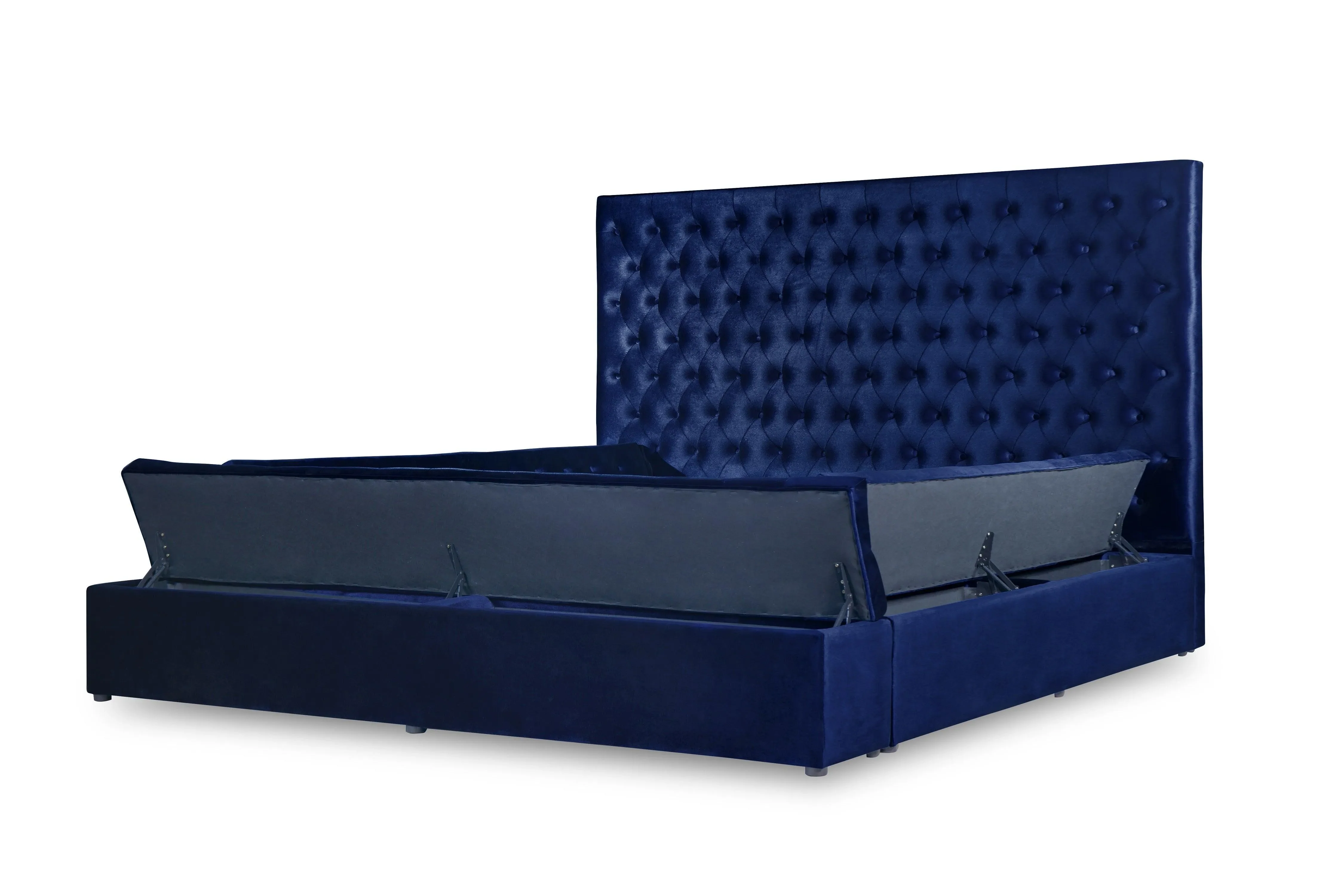 Prague Blue Velvet King Upholstered Storage Platform Bed - Image 9