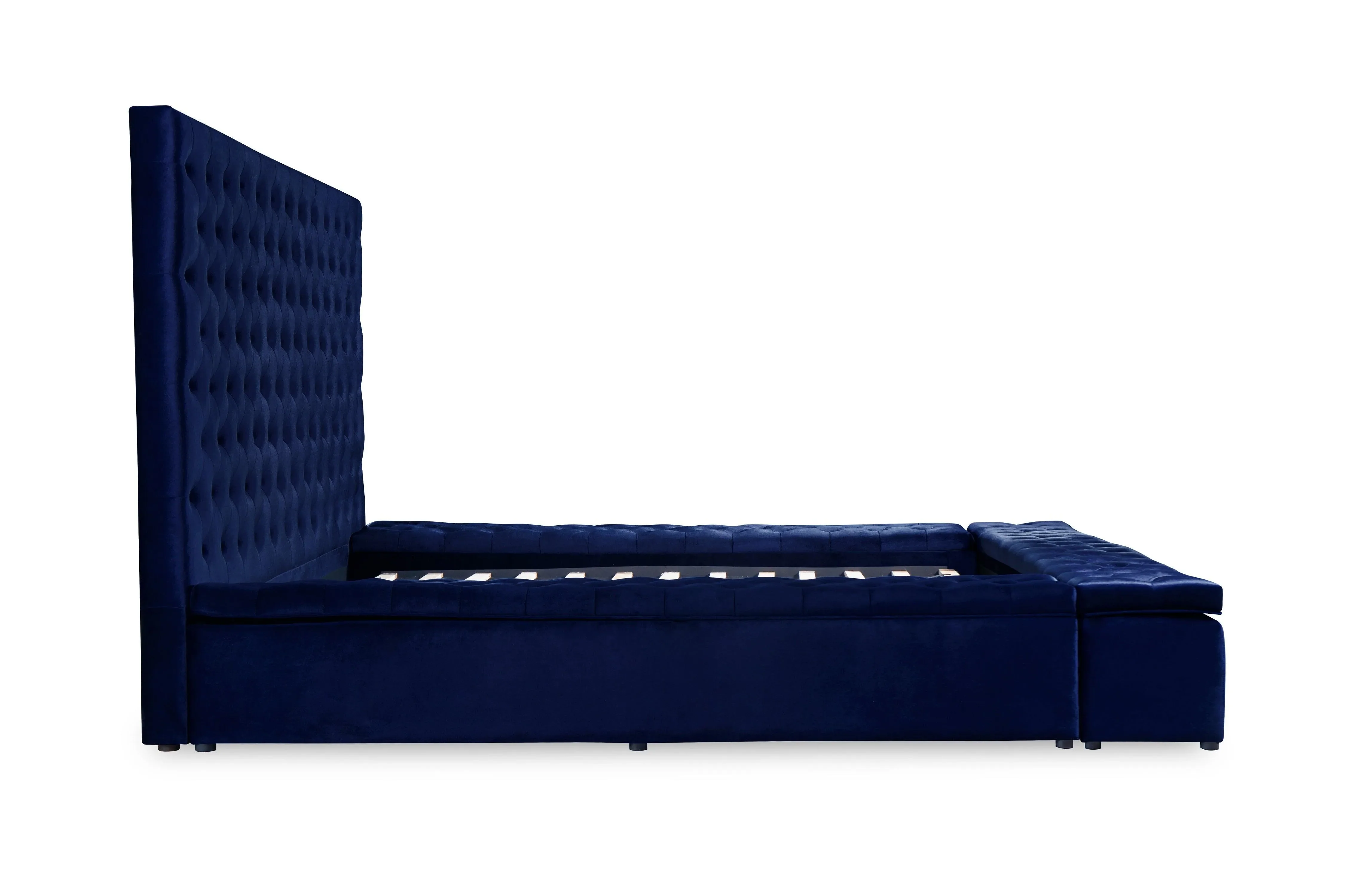 Prague Blue Velvet Queen Upholstered Storage Platform Bed - Image 5