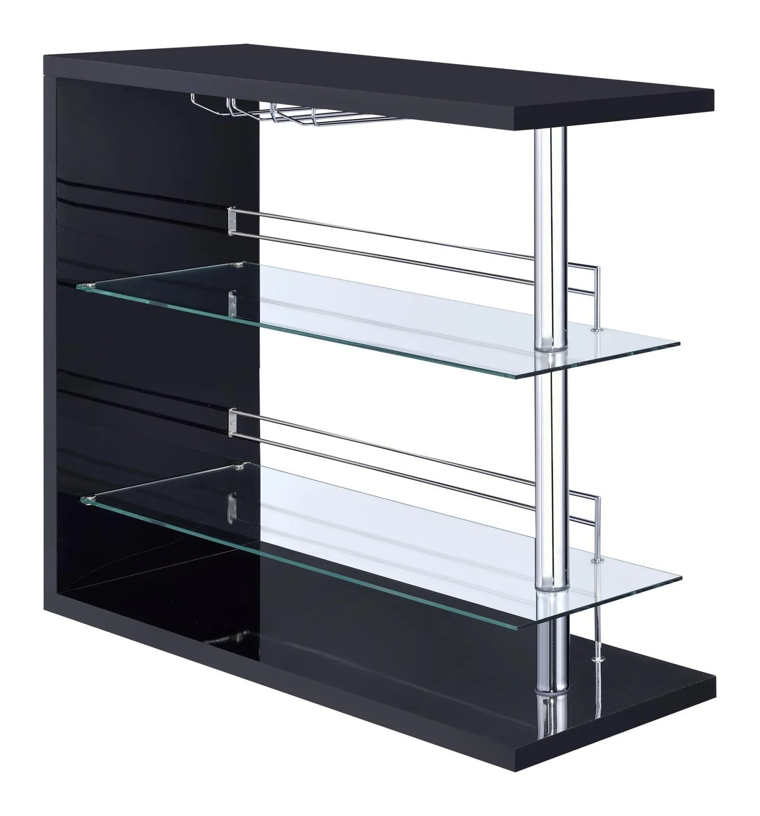 Prescott Glossy Black Rectangular 2-Shelf Bar Unit - Image 2