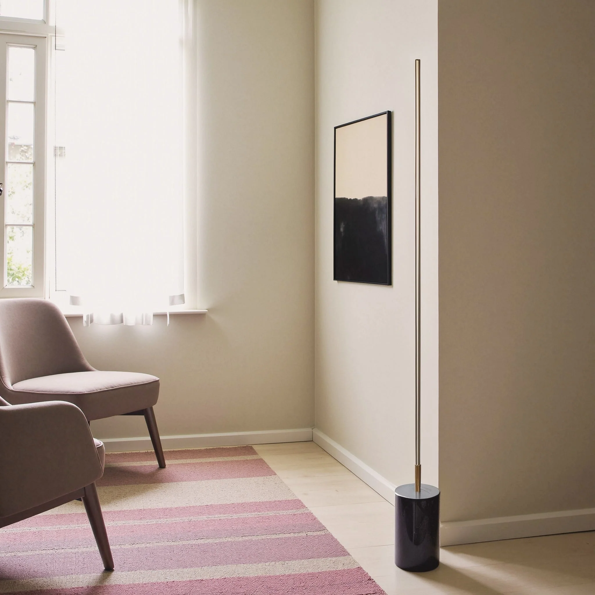 Prism Brassed Gold LED Floor Lamp with On/Off Switch Faux Marble Base - Image 2