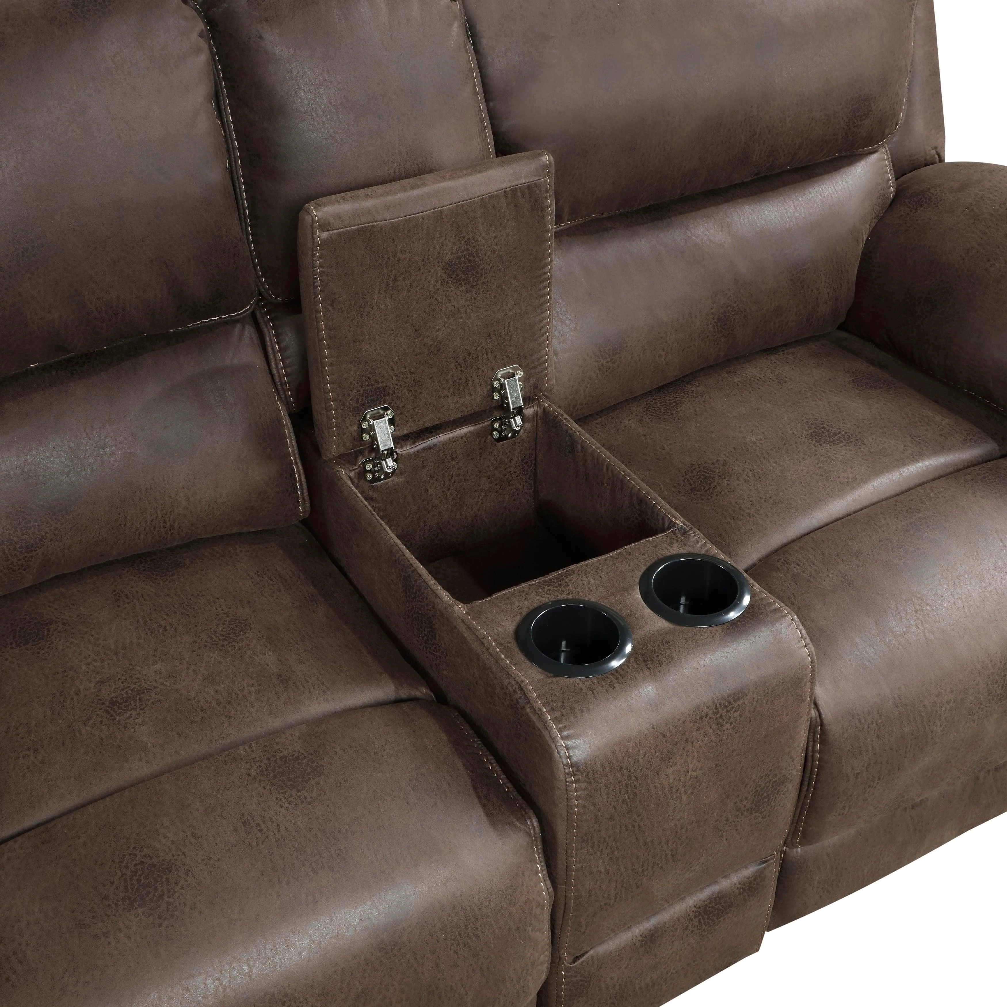 Proctor Brown Microfiber Power Double Reclining Loveseat with Center Console - Image 6