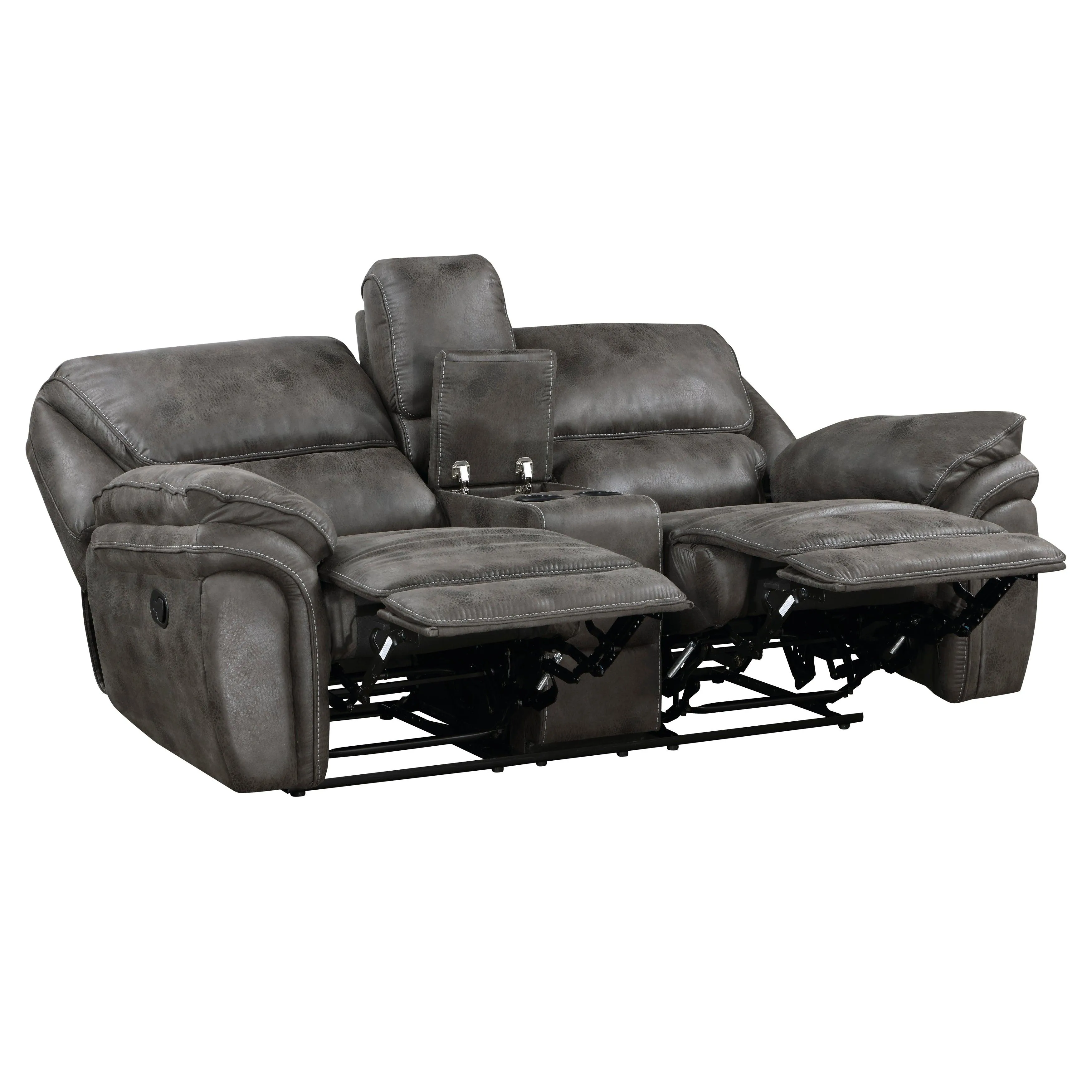 Proctor Gray Microfiber Double Reclining Loveseat with Center Console - Image 6