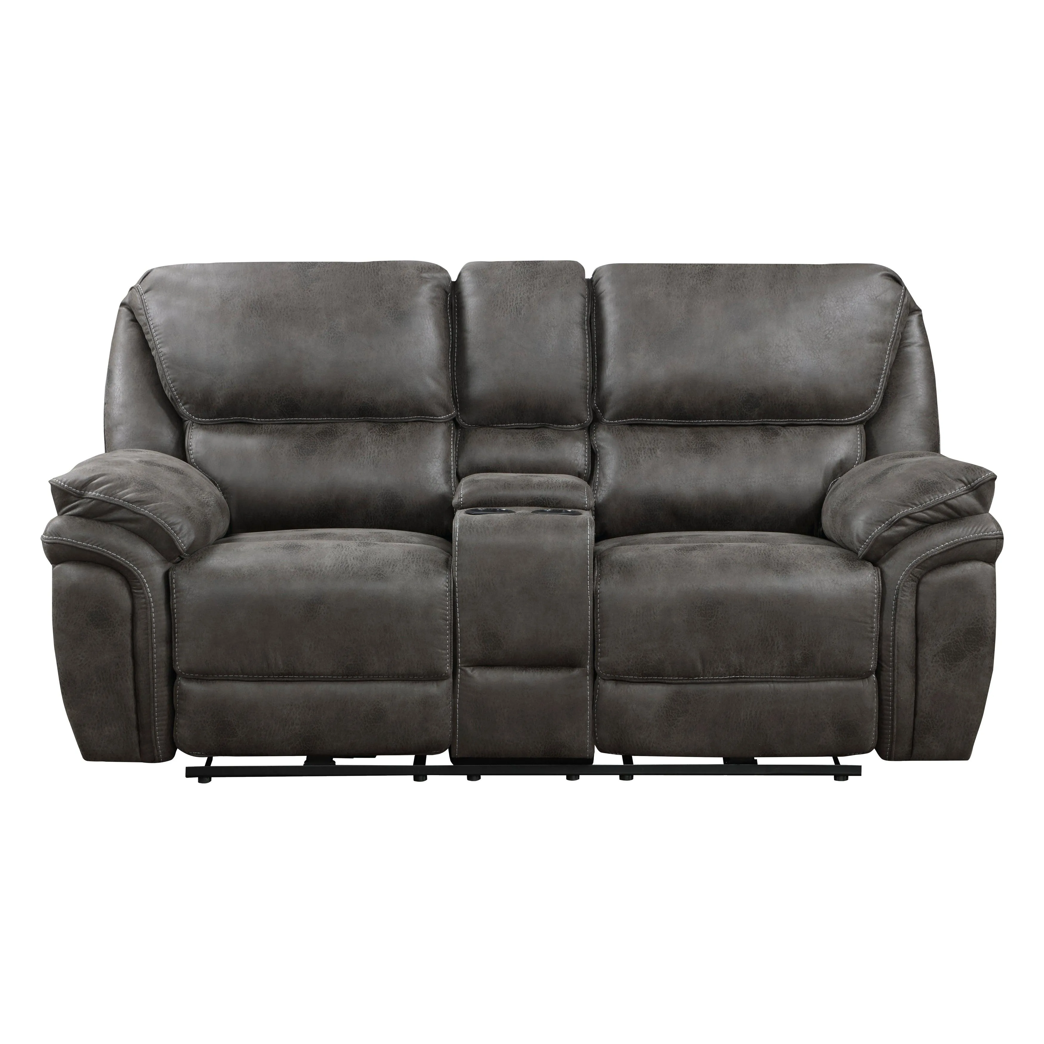 Proctor Gray Microfiber Power Double Reclining Loveseat with Center Console