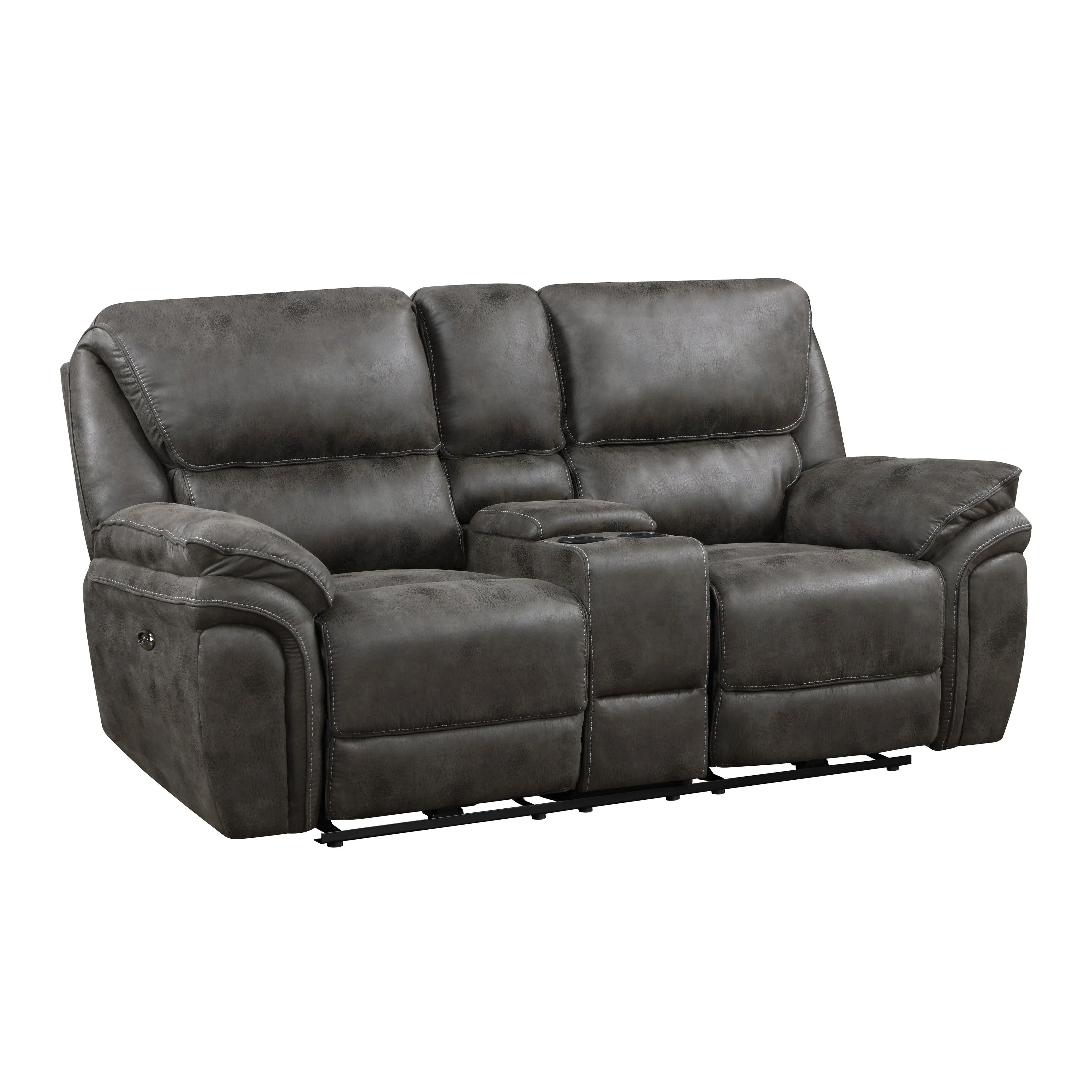Proctor Gray Microfiber Power Double Reclining Loveseat with Center Console - Image 3