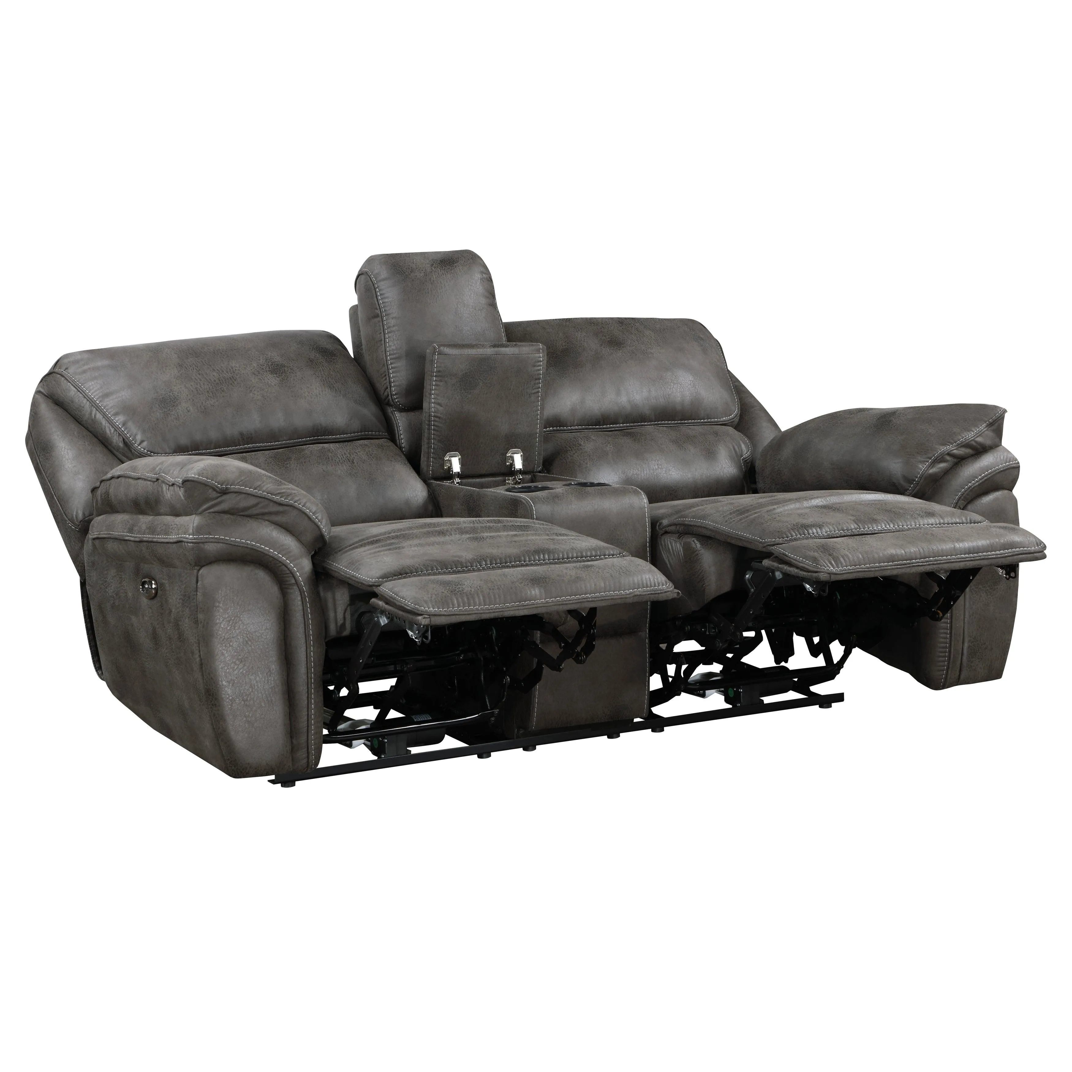 Proctor Gray Microfiber Power Double Reclining Loveseat with Center Console - Image 5
