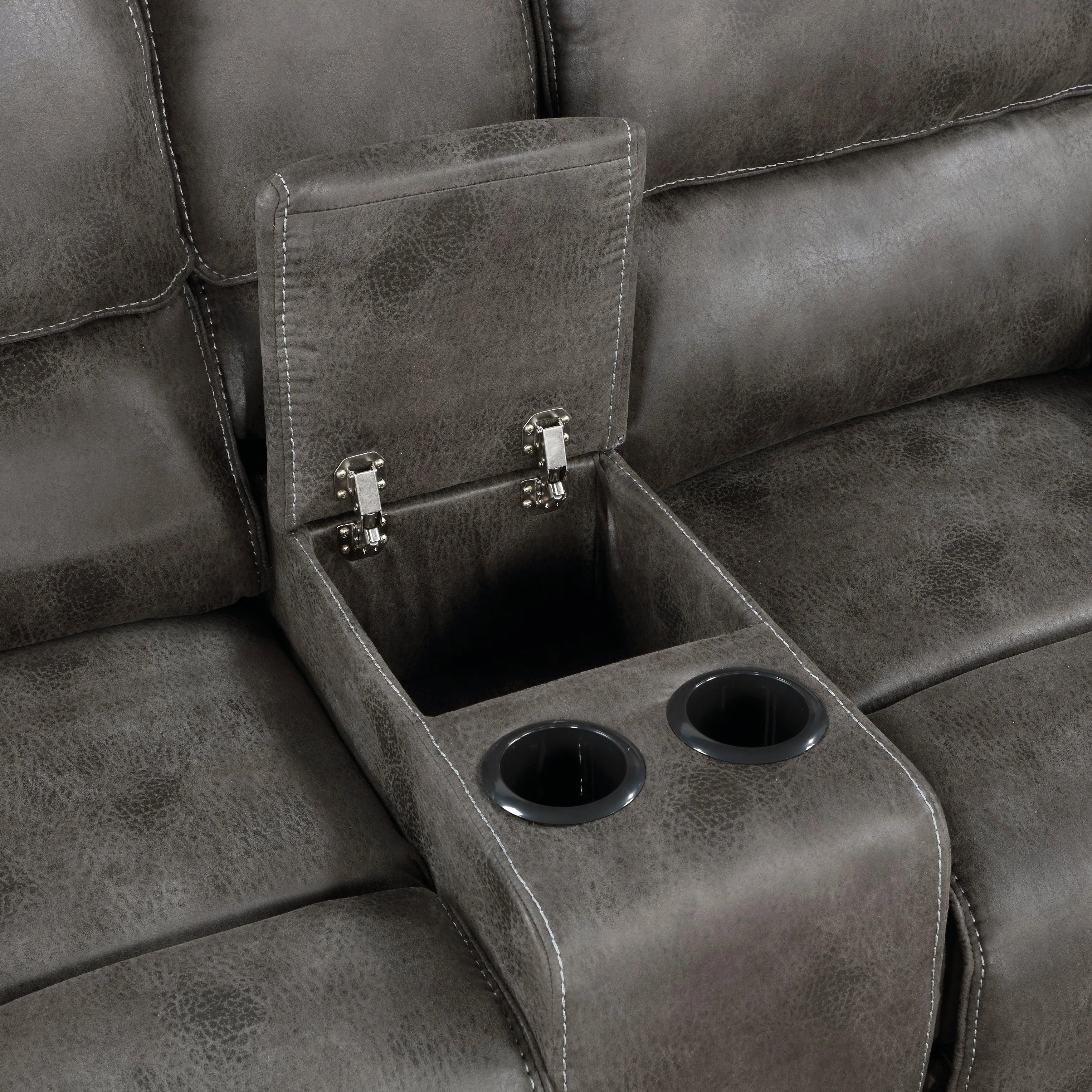 Proctor Gray Microfiber Power Double Reclining Loveseat with Center Console - Image 6