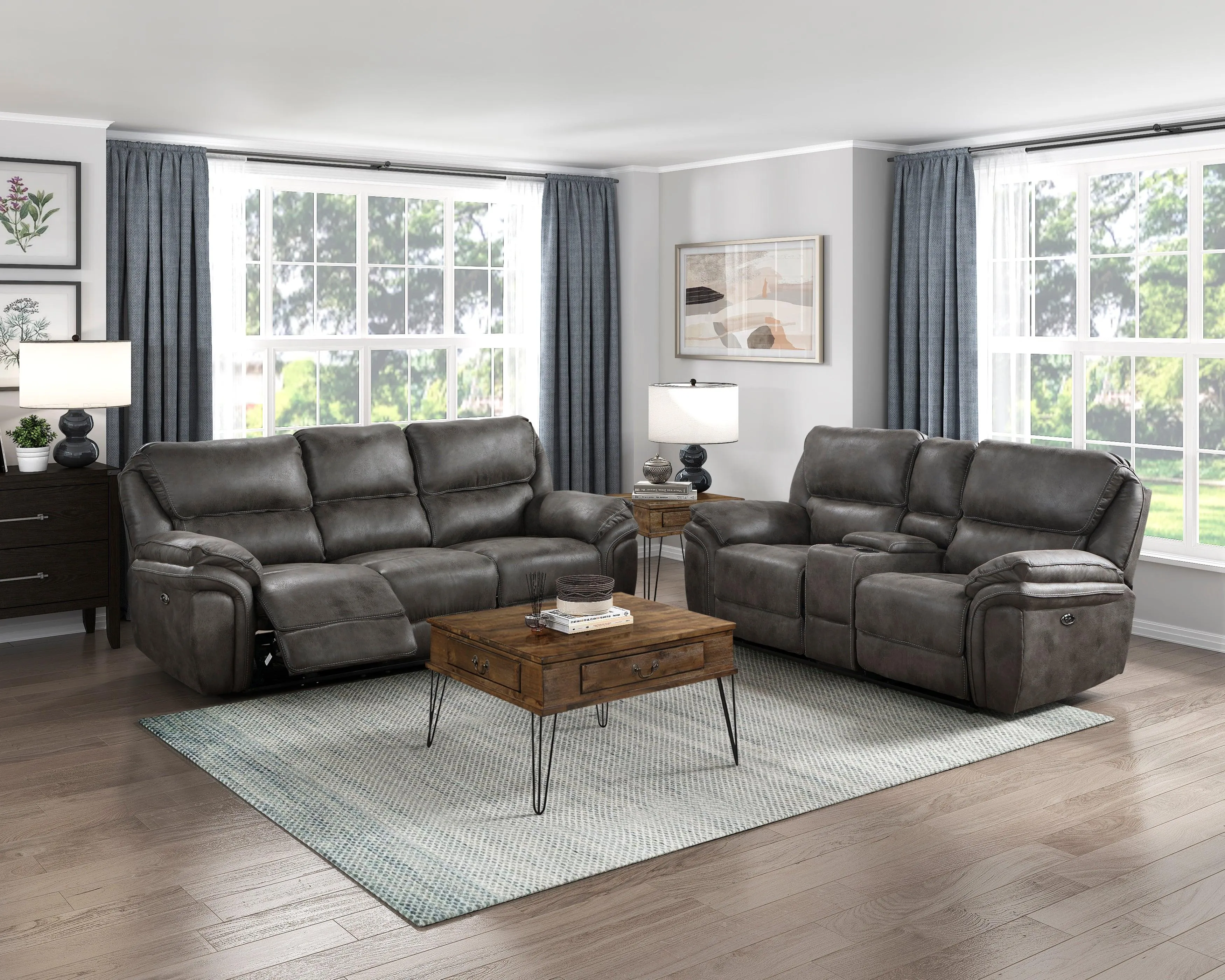 Proctor Gray Microfiber Power Double Reclining Sofa - Image 6